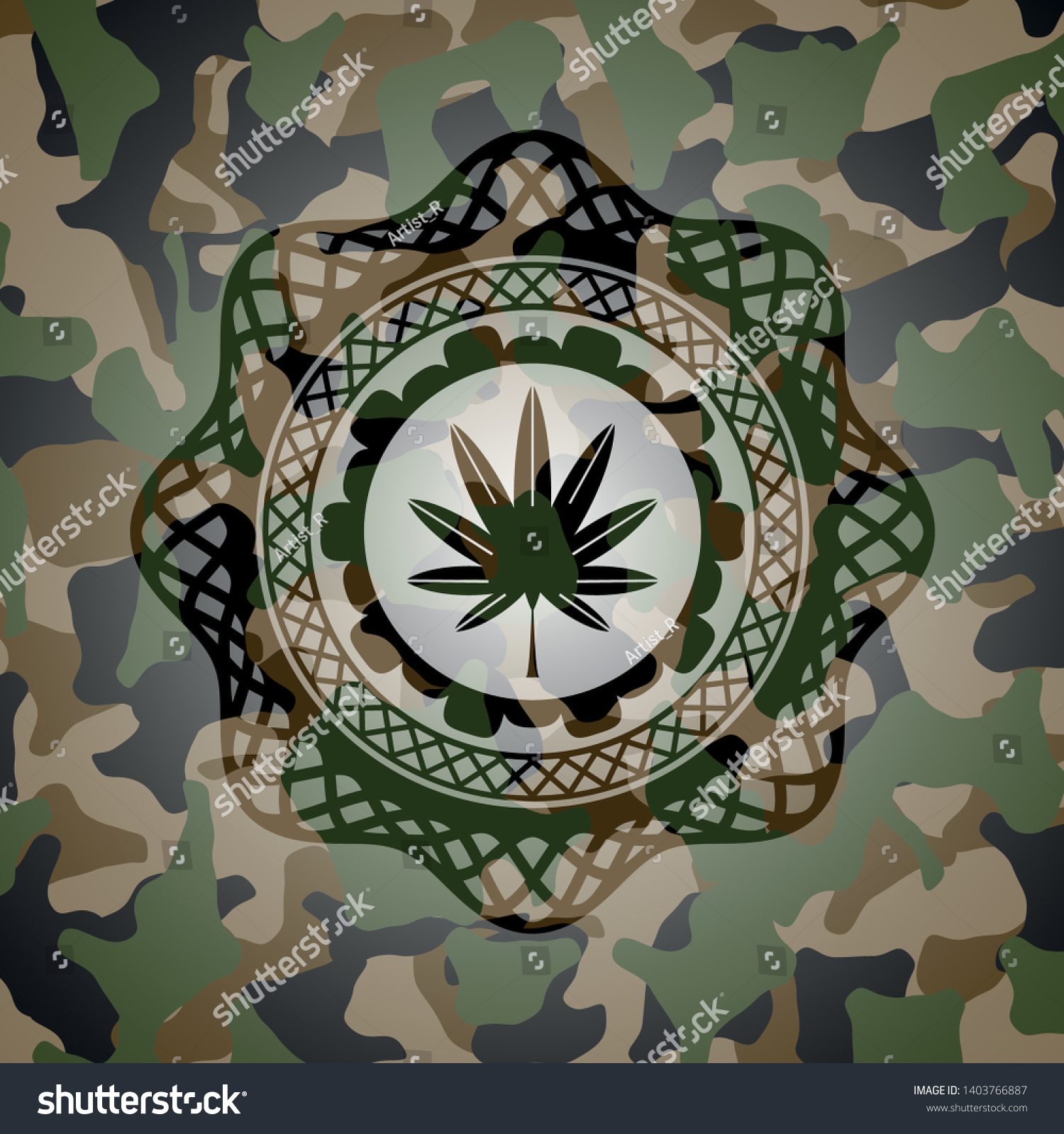 marijuana leaf, weed icon on camo texture - Royalty Free Stock Vector ...