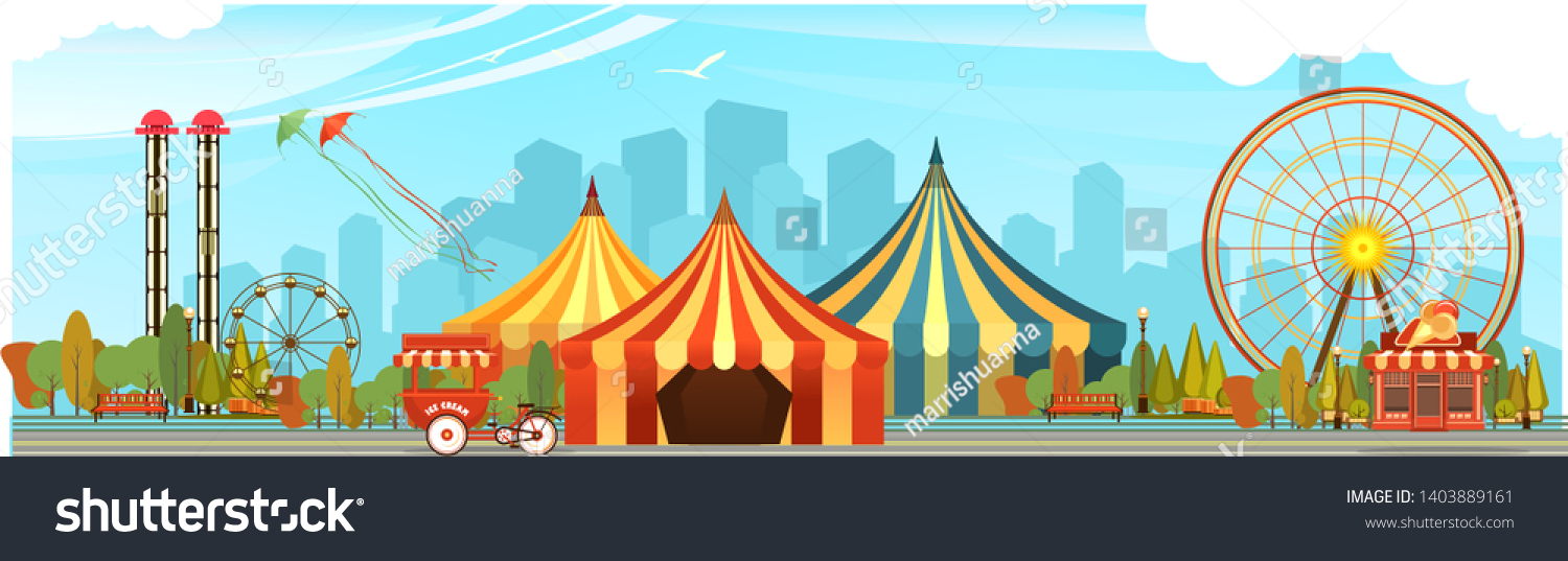 Amusement Park Carousel Swing Circus Tents On Royalty Free Stock