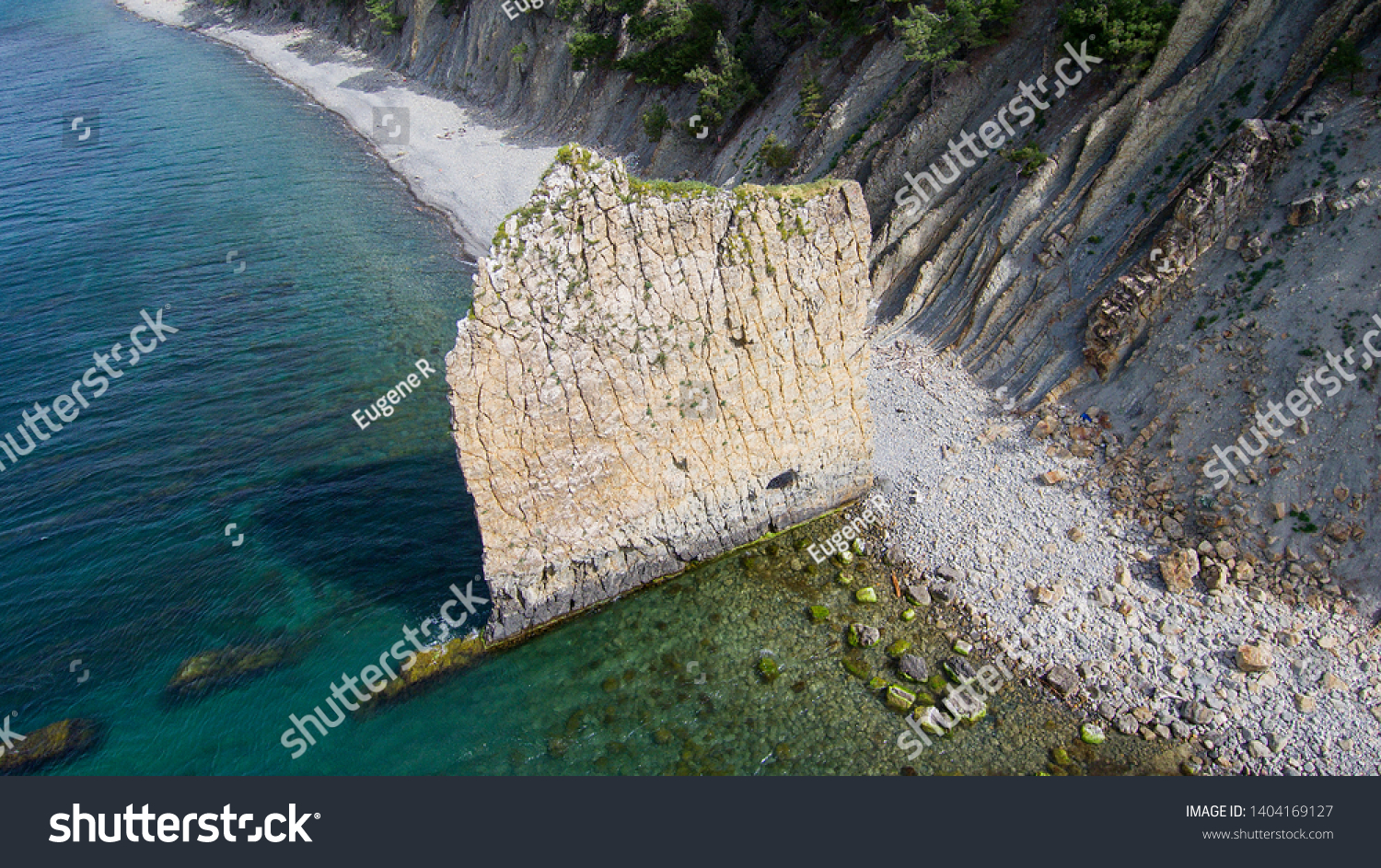 Monument of nature - Sail Rock, or Parus Rock. Aerial view. #1404169127