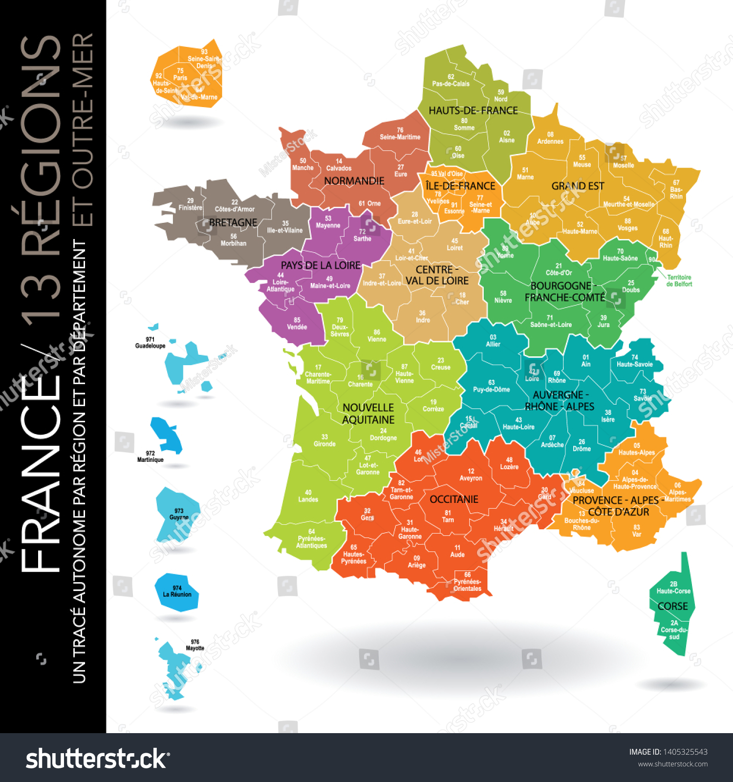 Map of 13 French regions and 5 overseas regions - Royalty Free Stock ...