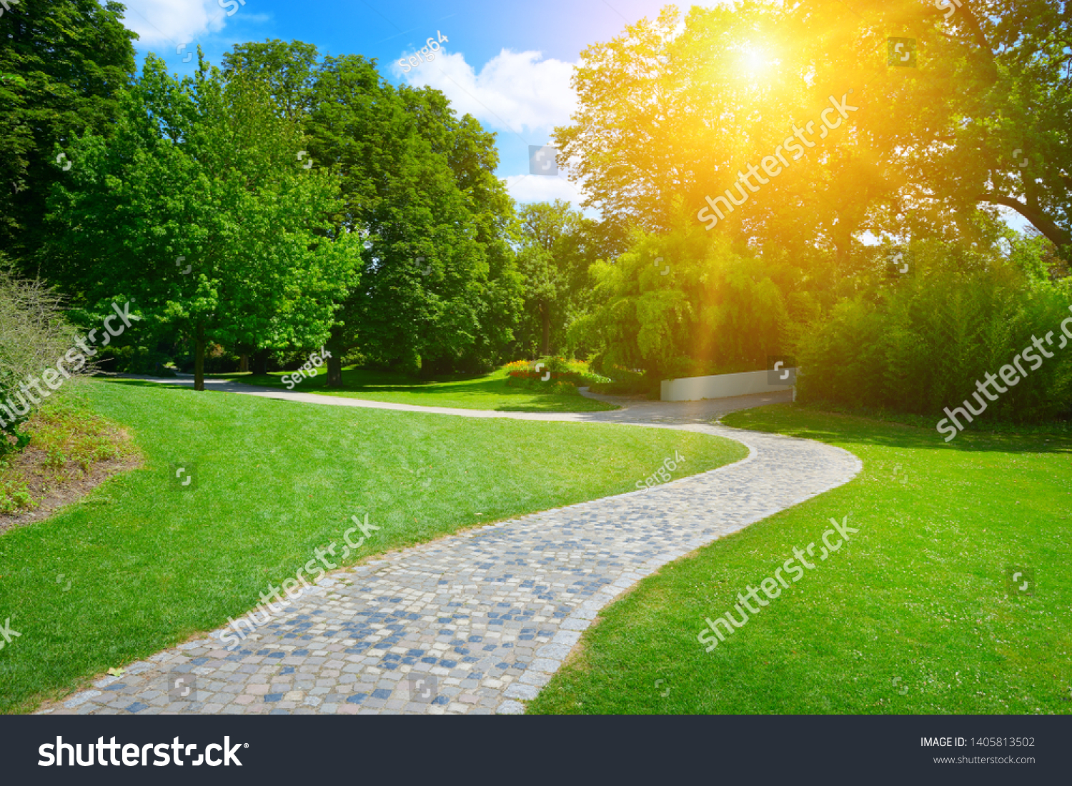 Sunrise beam in beautiful park #1405813502