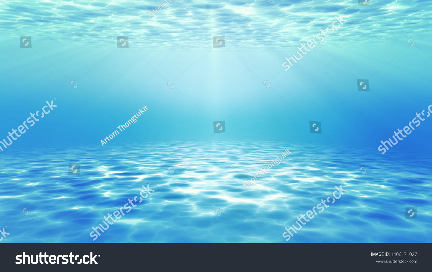 summer time under sea ocean in clean and clear water with ray of sunlight from surface for background concept design #1406171027