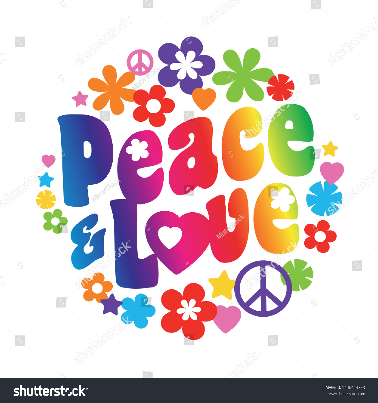 Peace And Love Typography In A Circle With - Royalty Free Stock Vector 