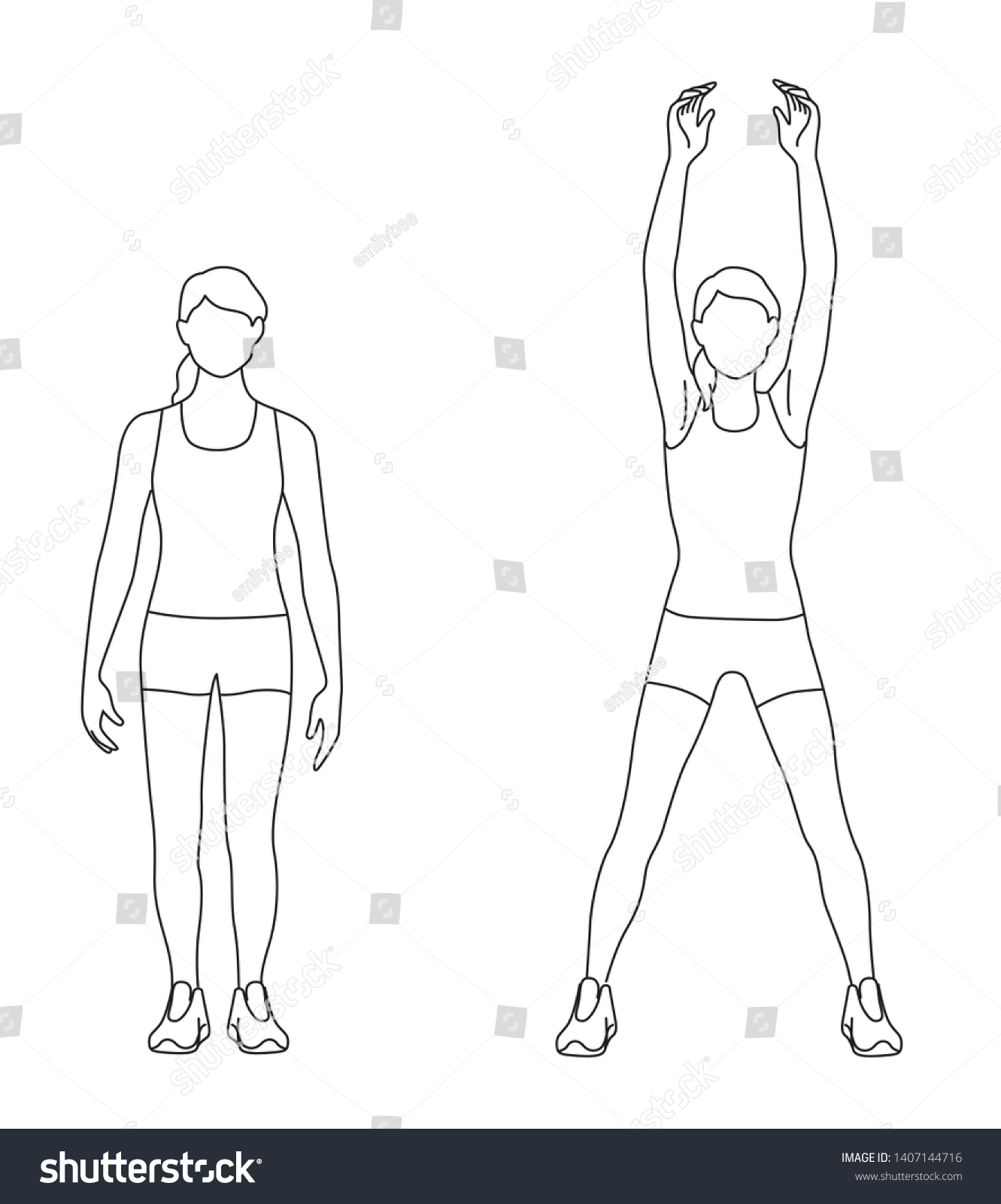 Line Art Illustration Of Woman Exercise Jumping Royalty Free Stock Vector 1407144716