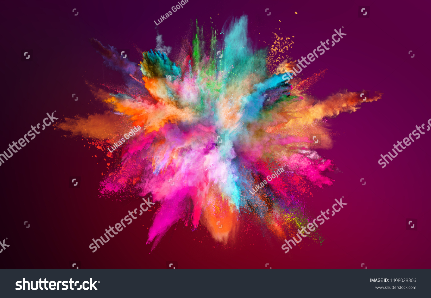 Colored powder explosion on dark gradient background. Freeze motion. #1408028306
