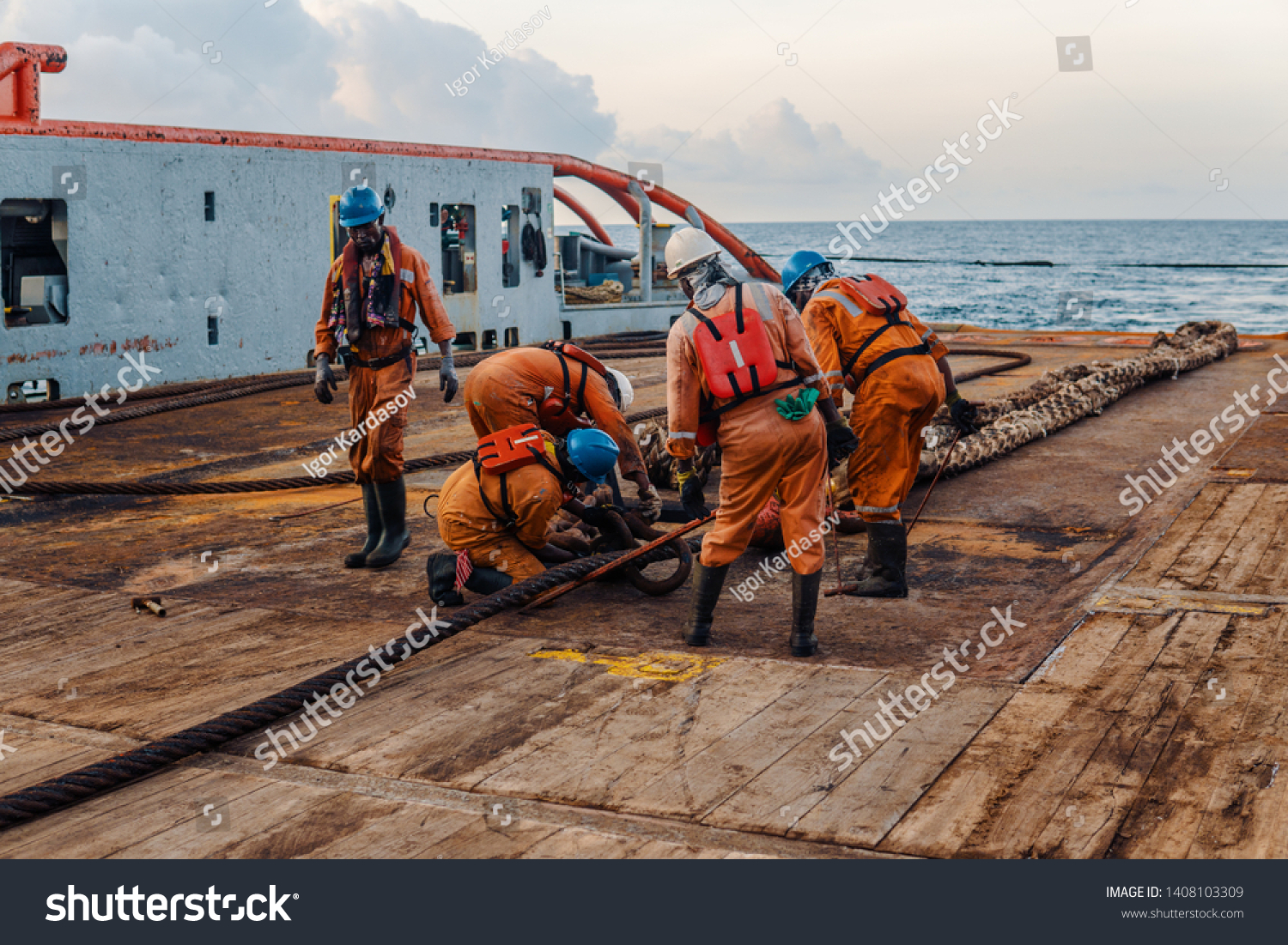 Anchor-handling Tug Supply AHTS vessel crew - Royalty Free Stock Photo ...