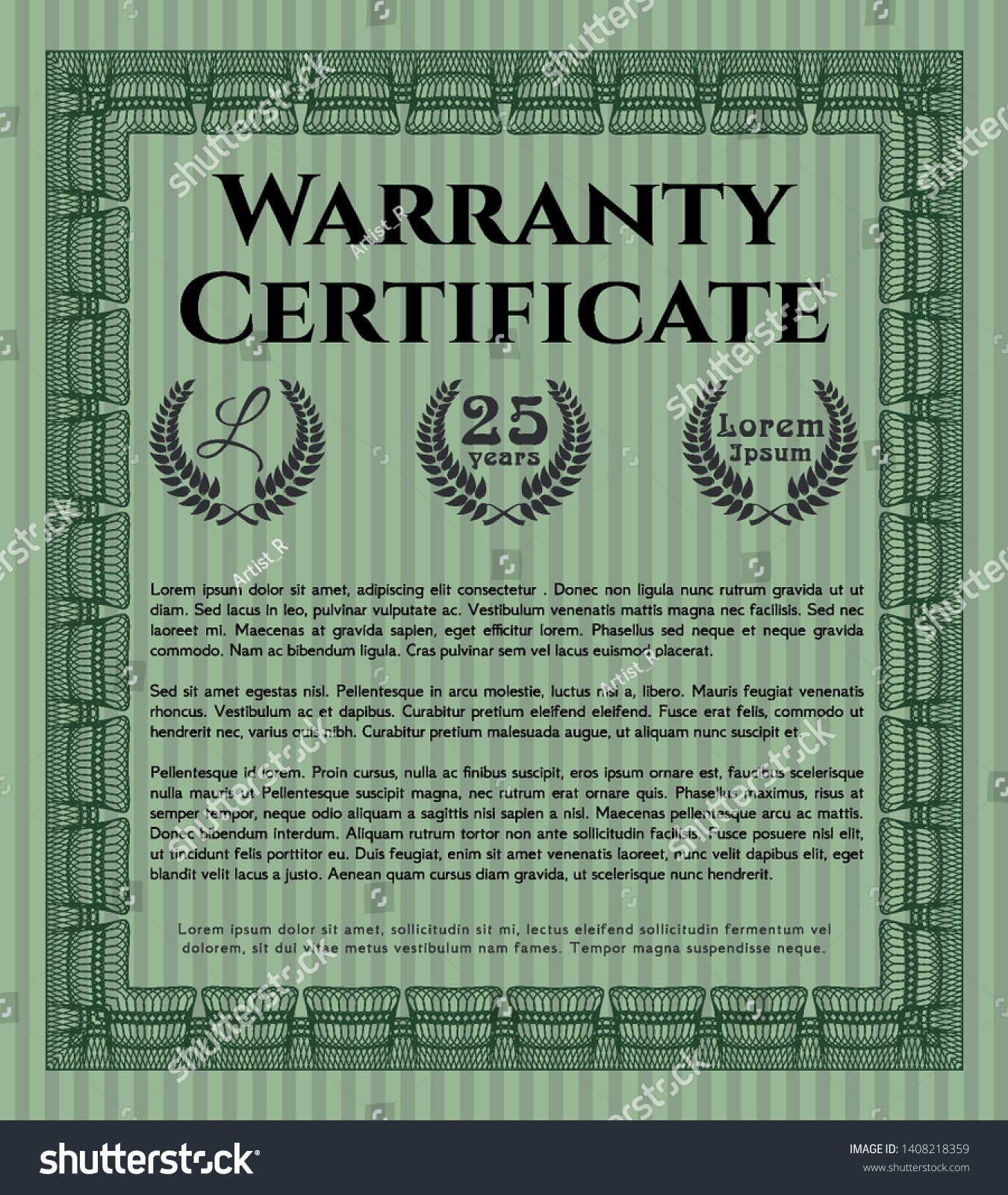 Green Warranty template. Detailed. With complex - Royalty Free Stock ...