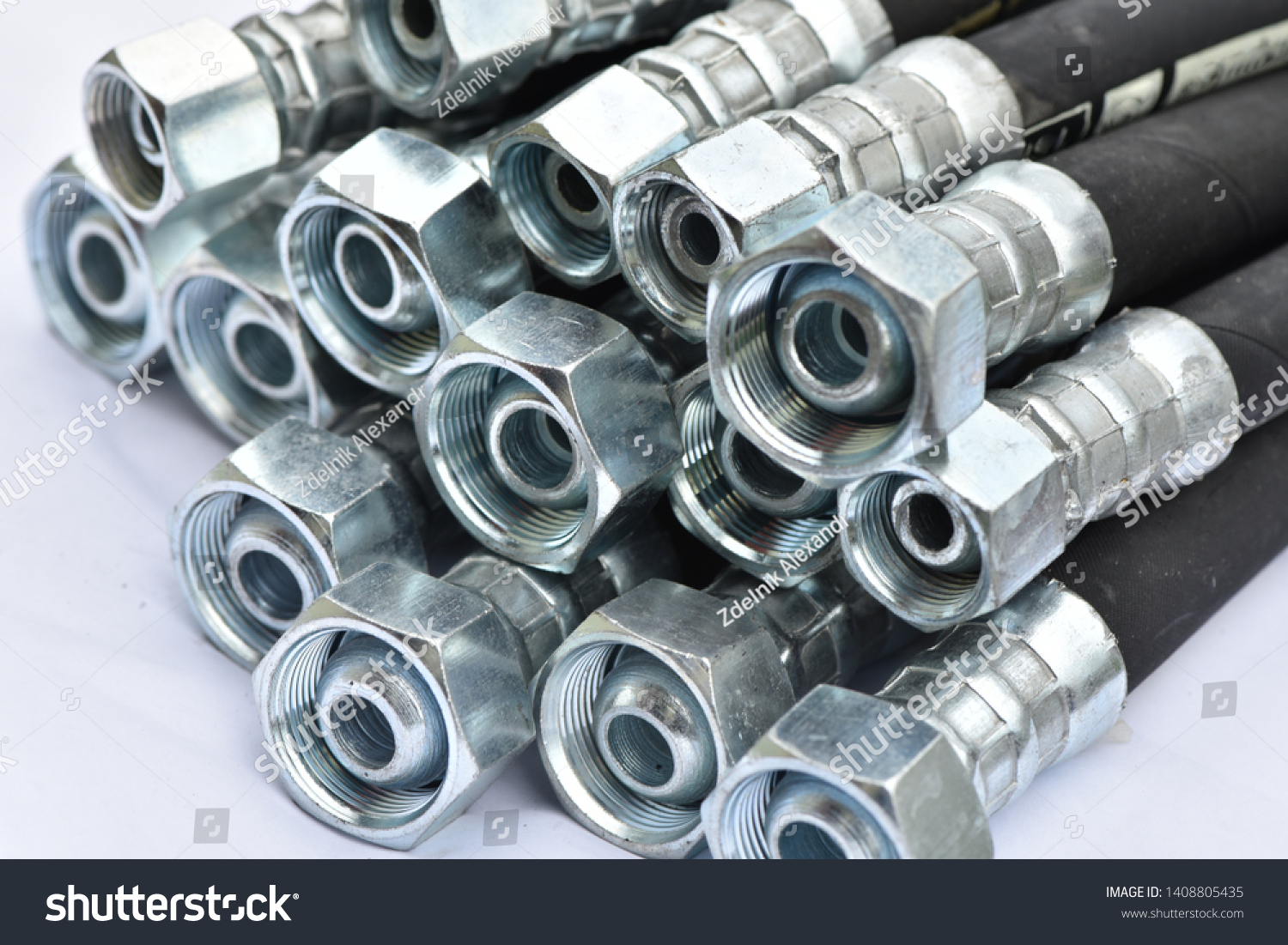 Hydraulic industrial hoses on a white background. #1408805435