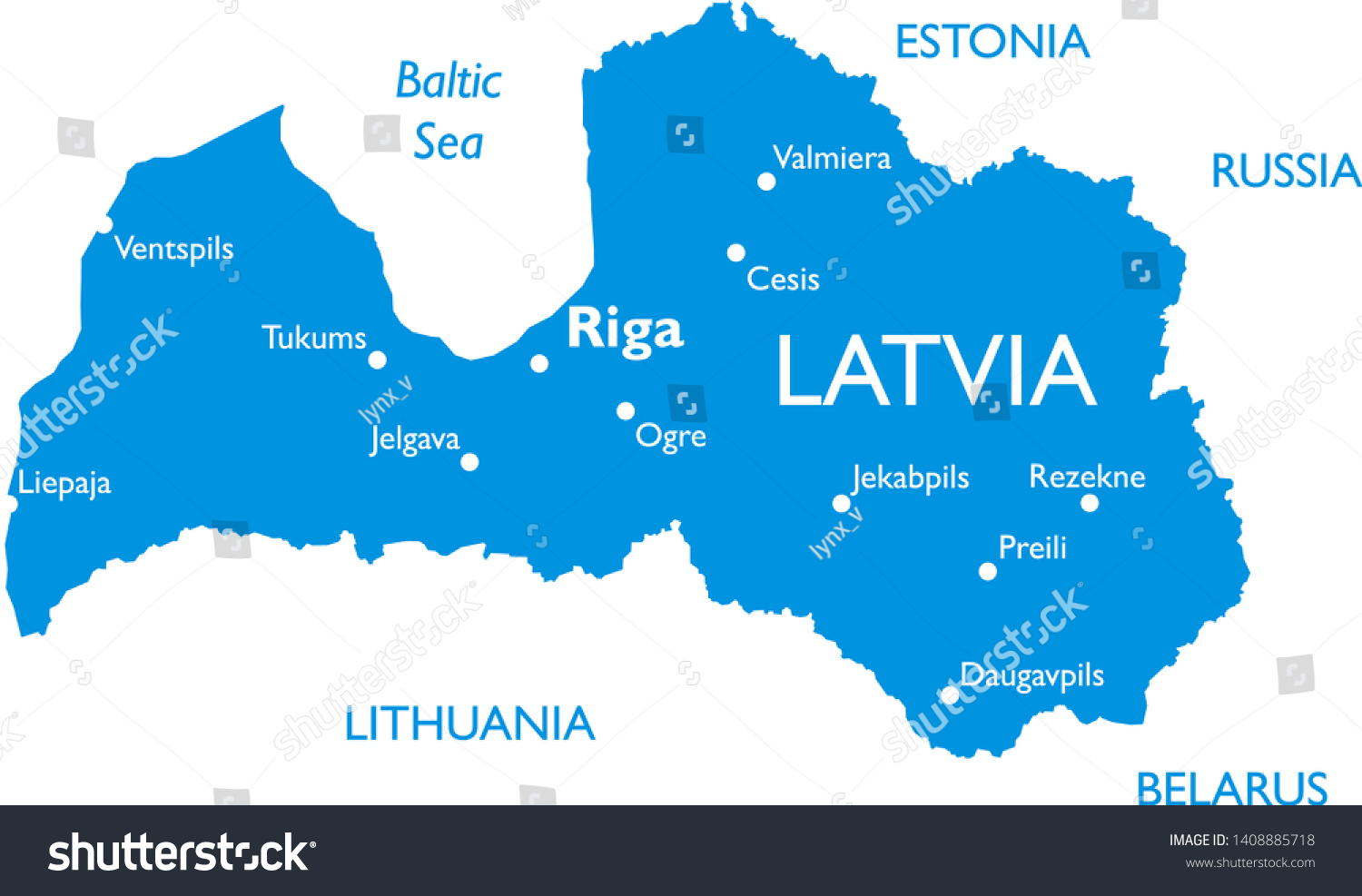 Vector map of Latvia | Outline detailed map with - Royalty Free Stock ...