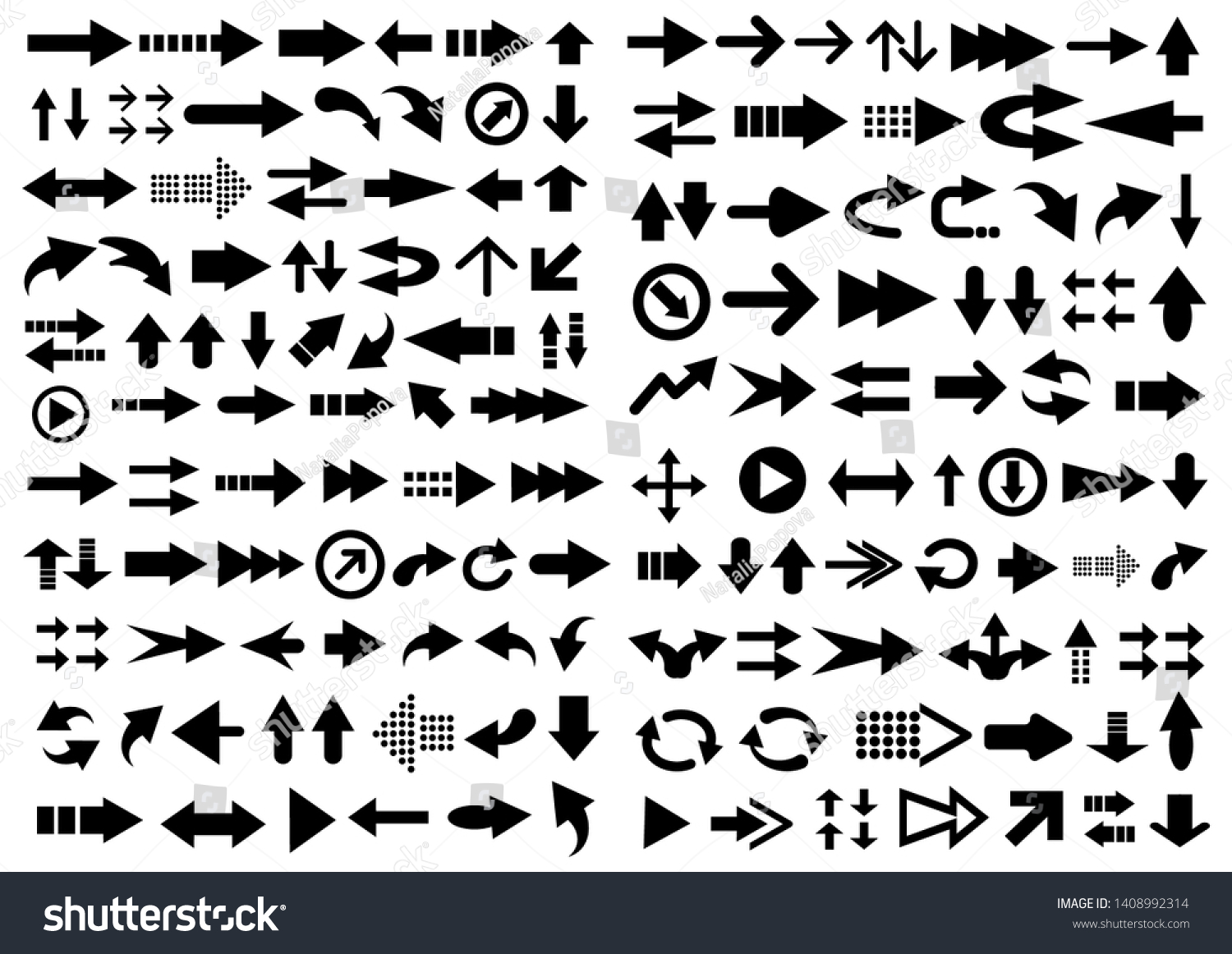Big vector set of arrow shapes isolated on white. #1408992314