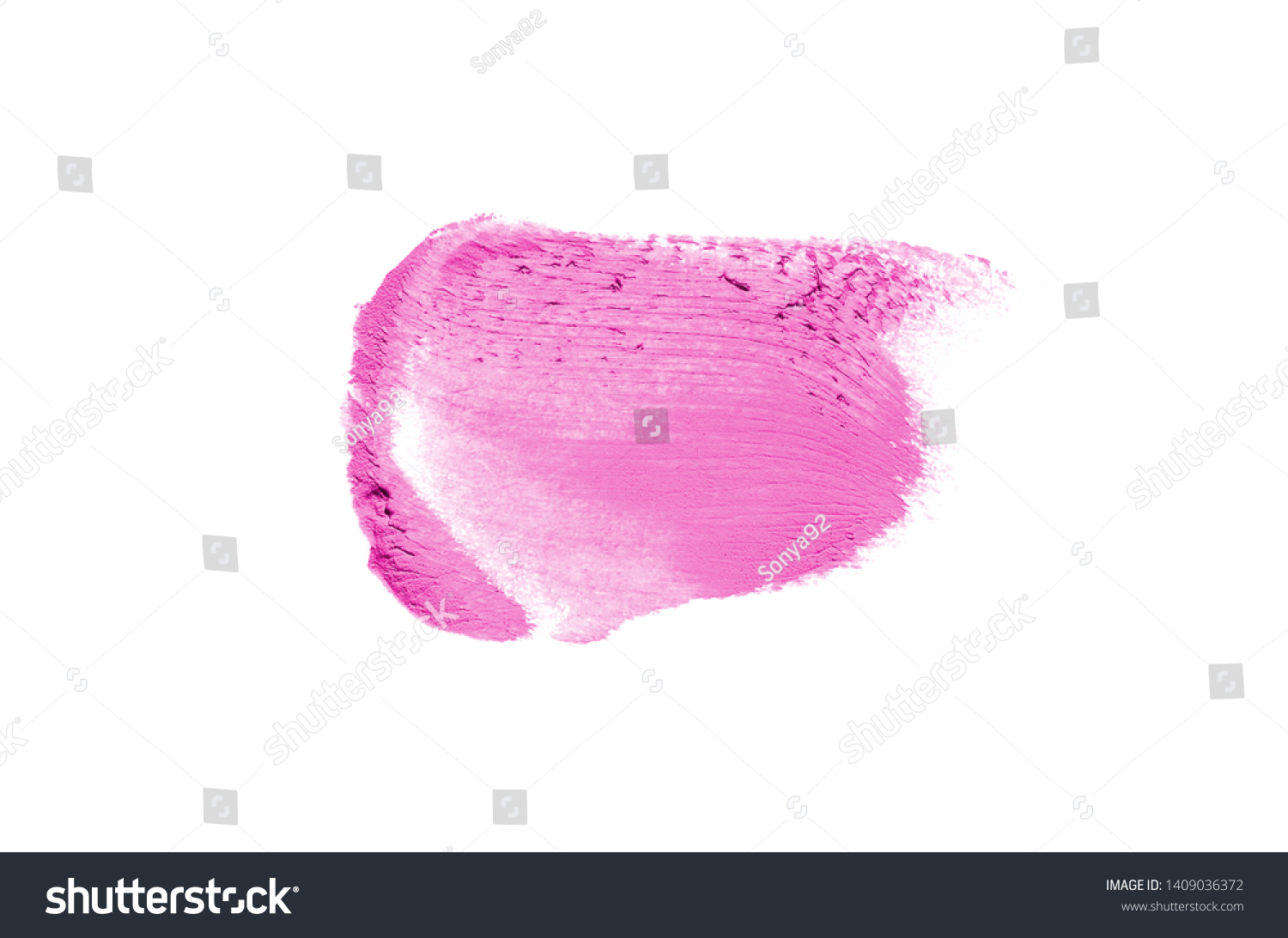 Smear and texture of lipstick or acrylic paint isolated on white background. Stroke of lipgloss or liquid nail polish swatch smudge sample. Element for beauty cosmetic design. Pink color #1409036372