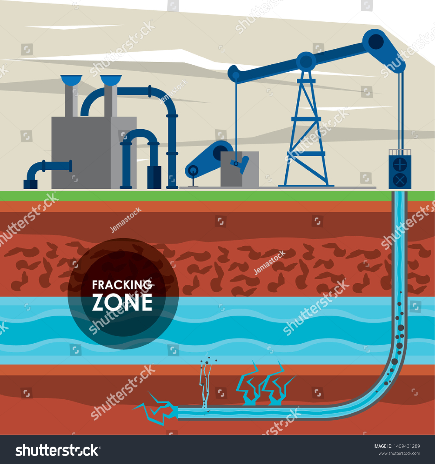 Fracking zone, oil pump with tank extracting - Royalty Free Stock ...