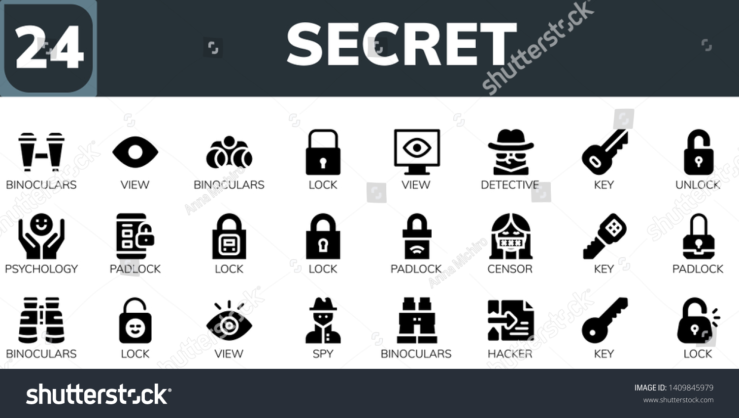 secret icon set. 24 filled secret icons. - Royalty Free Stock Vector ...