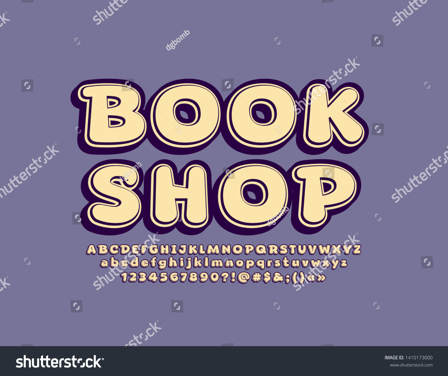 Vector vintage sign Book Shop with 3D Font. Bright Alphabet Letters, Numbers and Symbols #1410173000