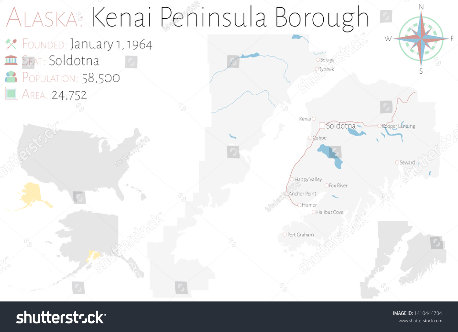 Large And Detailed Map Of Kenai Peninsula Royalty Free Stock Vector Avopix 1410444704
