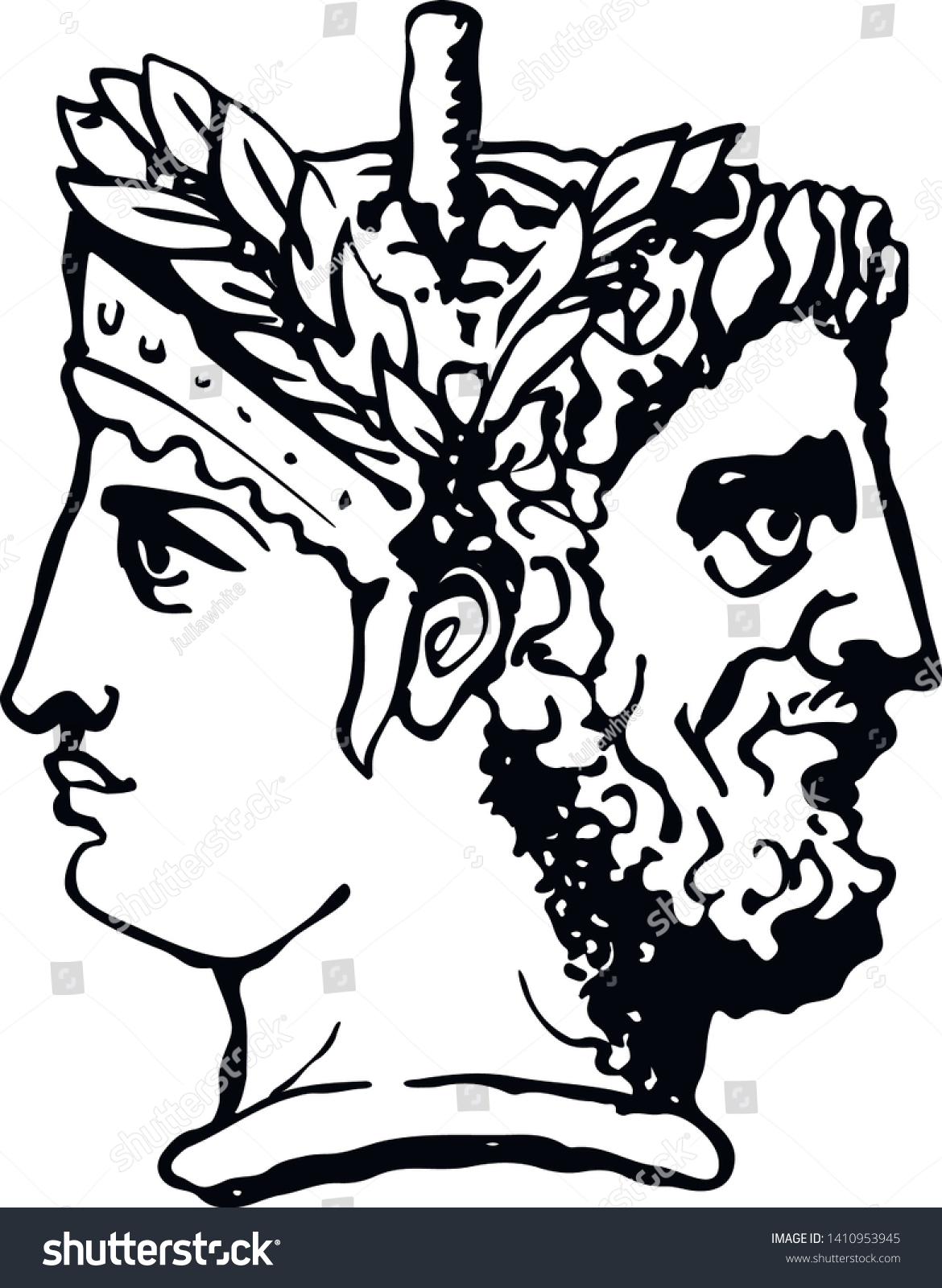 Two-faced Janus. Woman and man heads in profile, - Royalty Free Stock ...