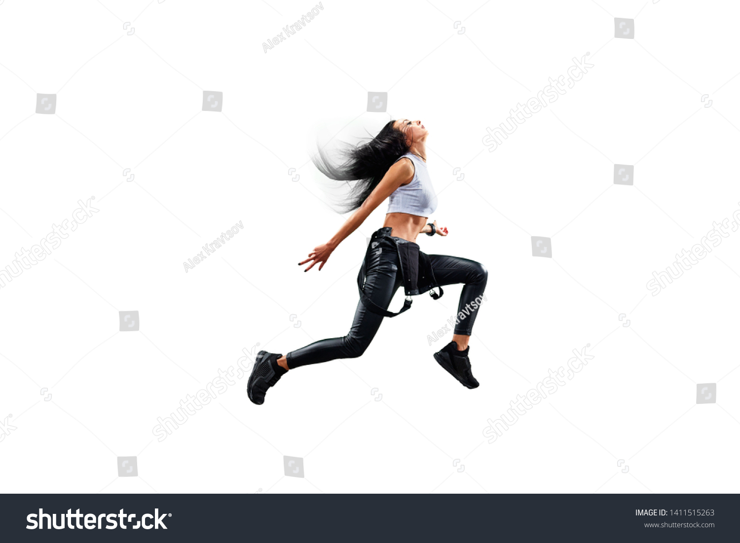 Isolated Female Hip Hop Dancer. Beautiful girl dancing on white background #1411515263