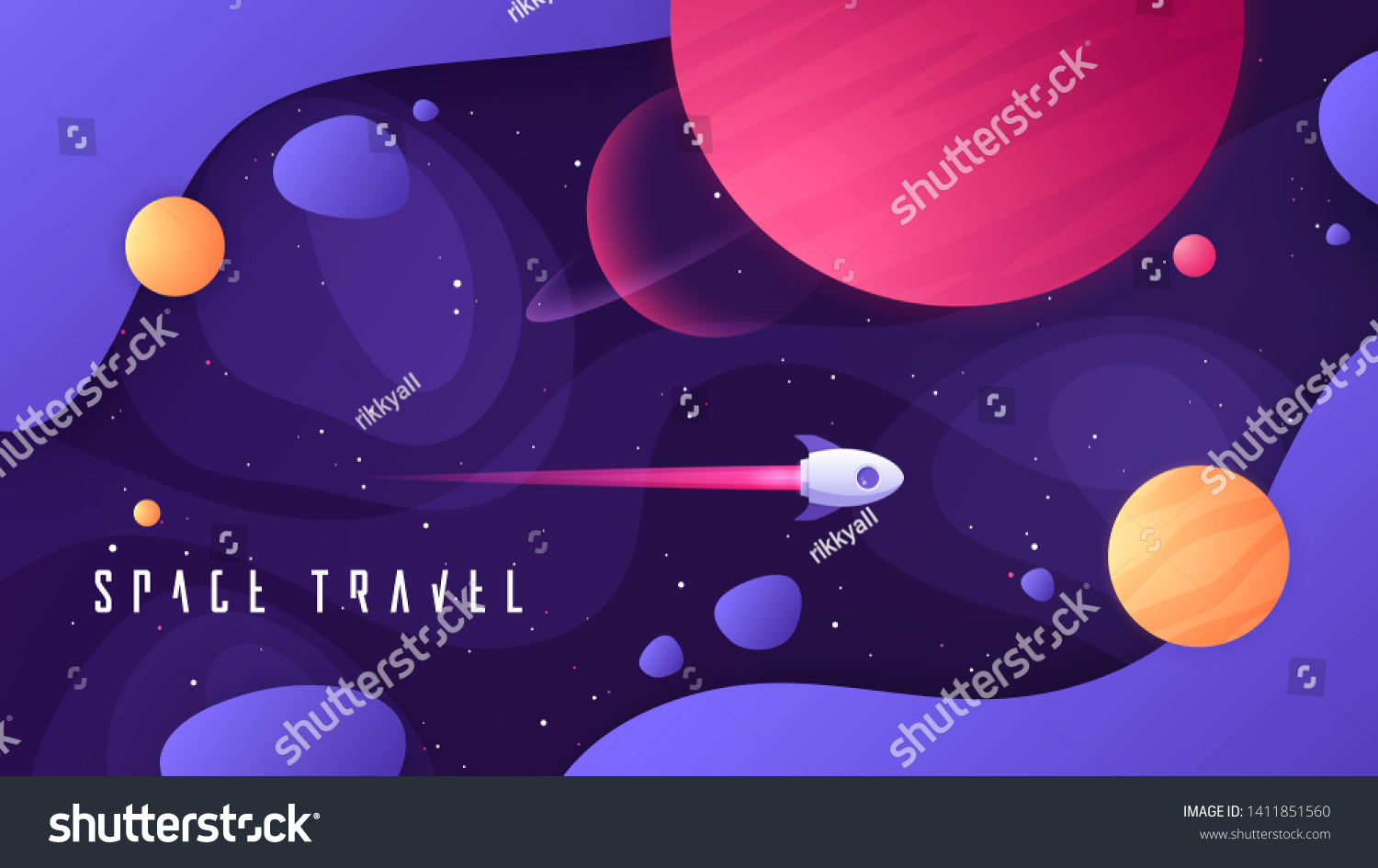 Vector illustration on the topic of outer space, interstellar travels, universe and distant galaxies. #1411851560