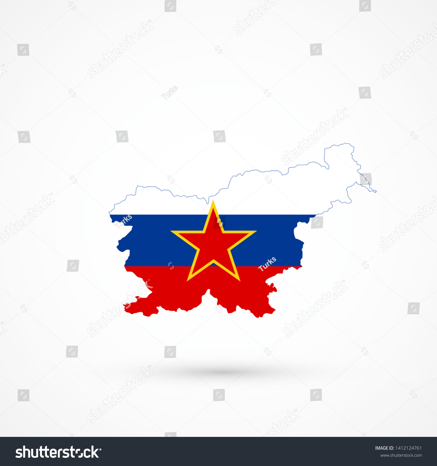 Map Slovenia in Socialist Republic of Slovenia flag colors, editable vector.  #1412124761