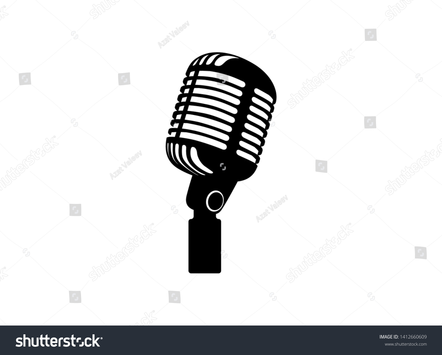 Retro vintage microphone vector on white background. Mic silhouette. Music, voice, record icon. Recording studio symbol. Flat stye vector illustration #1412660609