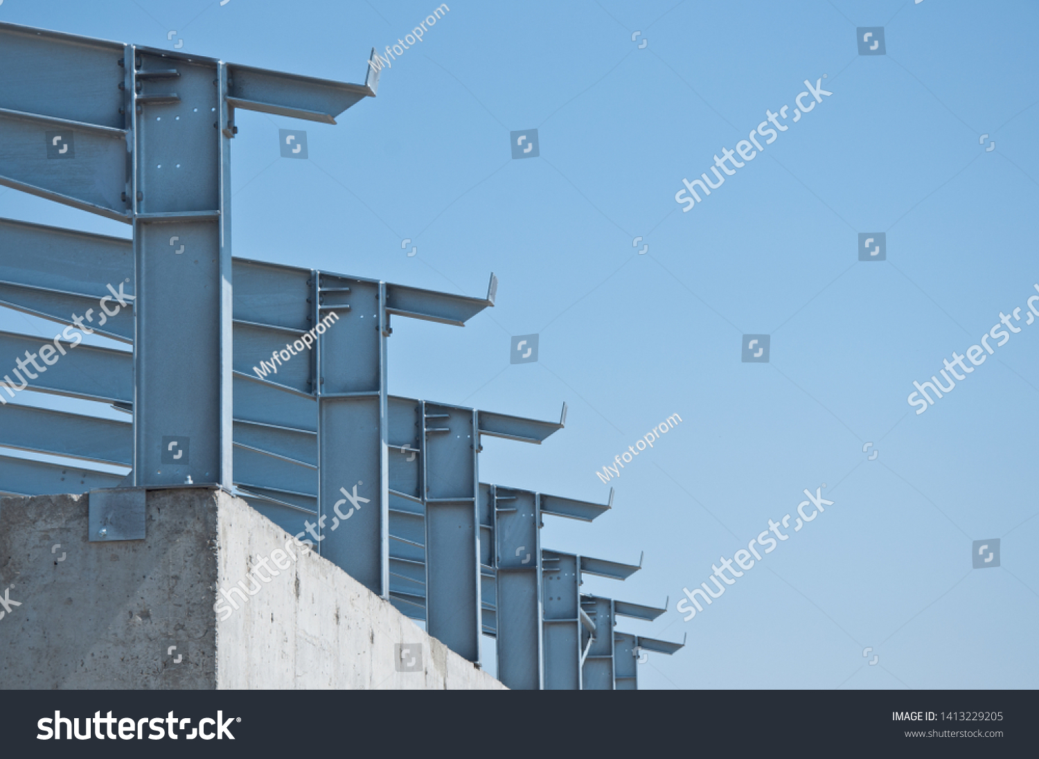 Structure of steel for building construction. The steel structure of the new building for further construction. Metal frame for the installation of insulation panels. #1413229205