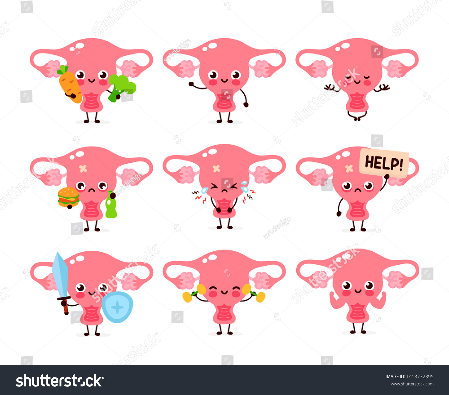 Cute healthy happy women uterus organ character - Royalty Free Stock ...