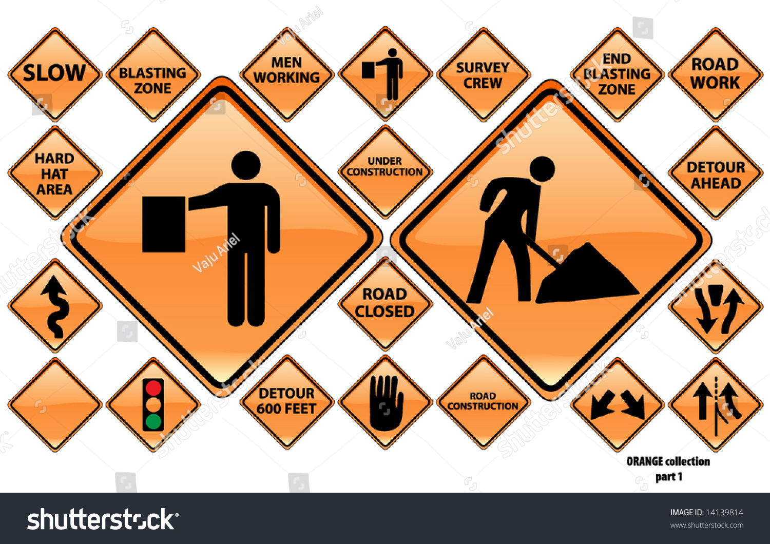 road-signs-orange-series-22-different-detailed-royalty-free-stock