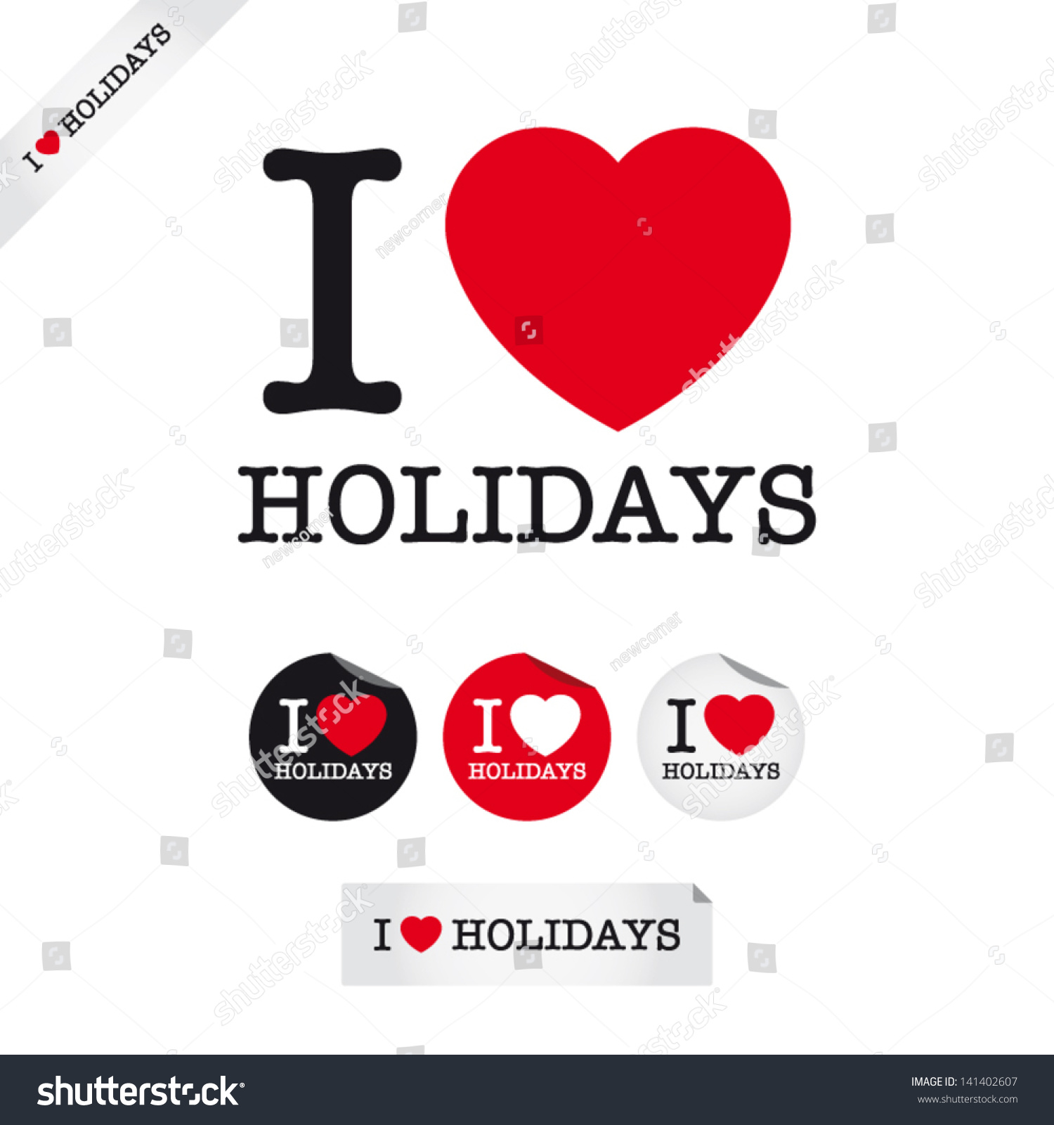 i love holidays, font type with signs, stickers Royalty Free Stock