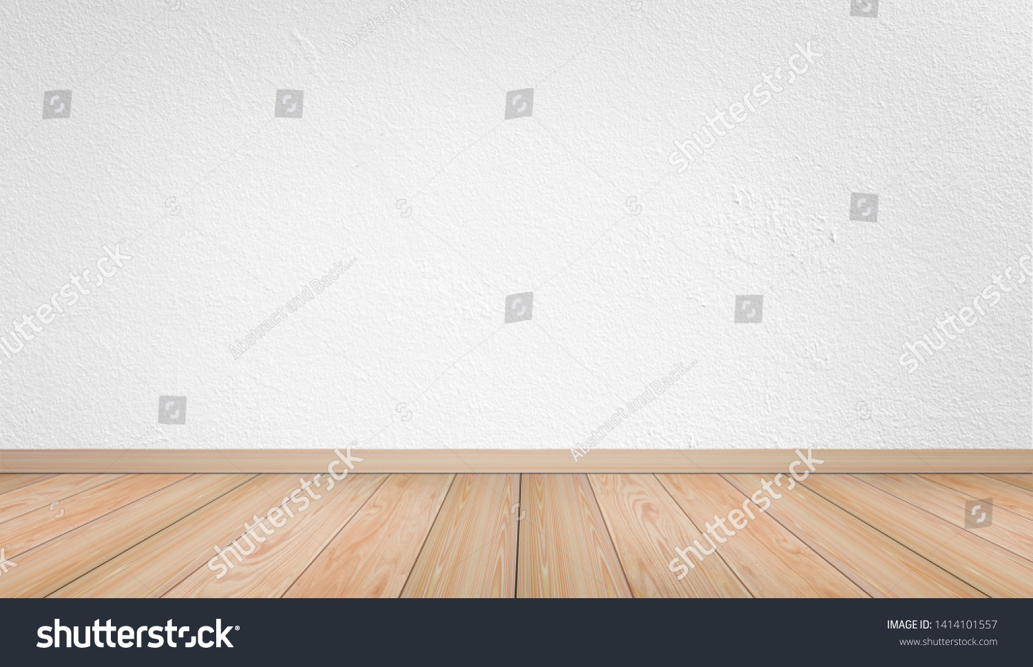 Empty room with white cement wall texture and brown wooden floor pattern. Concept interior vintage style #1414101557