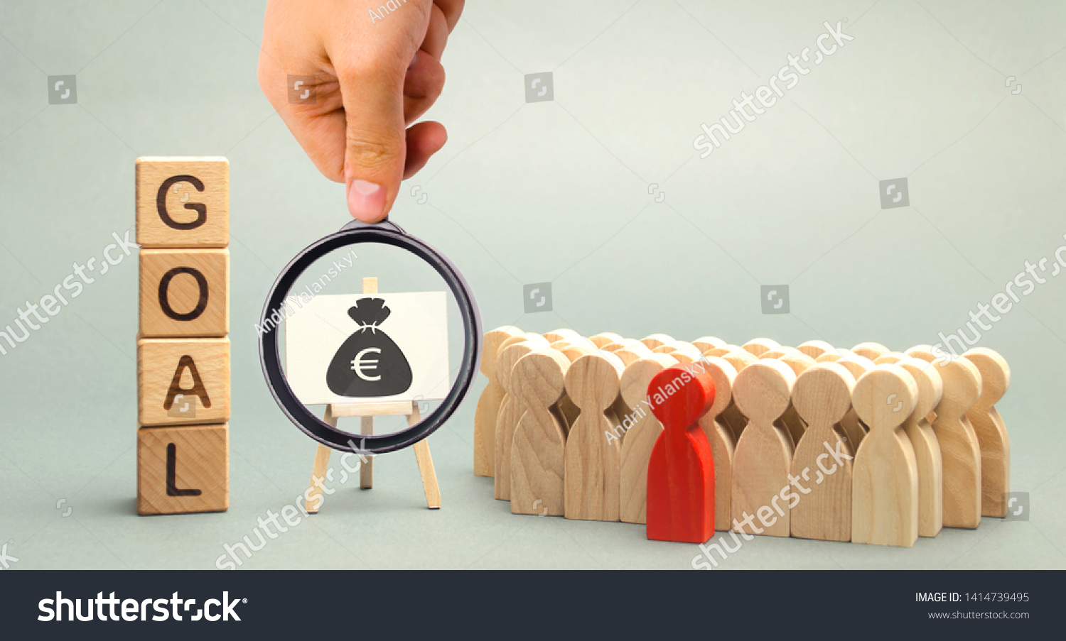 Wooden blocks with the word Goal, money and business team. Business concept. Cooperation and teamwork. Improving the efficiency of the company's sales. Achieving financial targets. Increase profits #1414739495