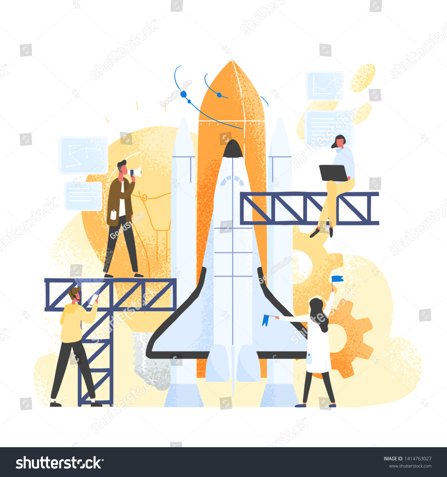 Group of people preparing spaceship, spacecraft, - Royalty Free Stock ...