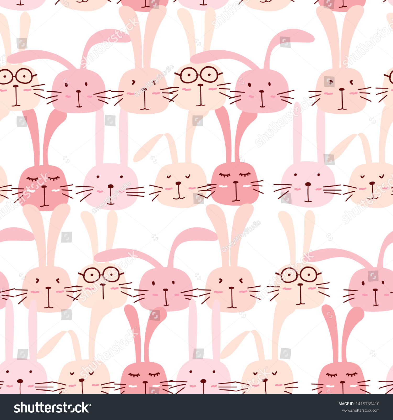 Seamless pattern with lovely bunny background, Cute rabbit art for kids, Vector illustration for gift wrap and fabric design. #1415739410