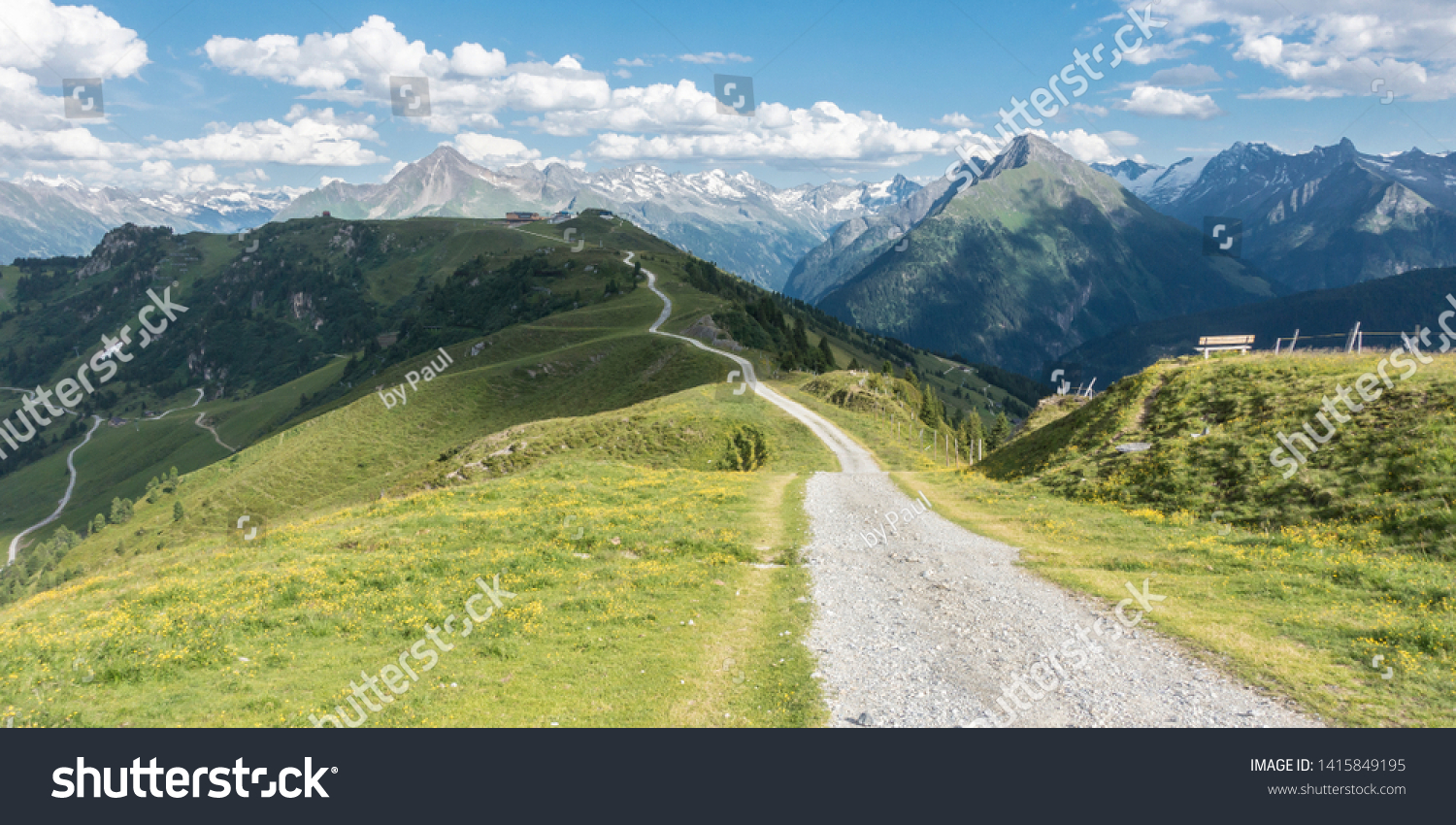 Panorama of a mountain bike trail in the Alps #1415849195
