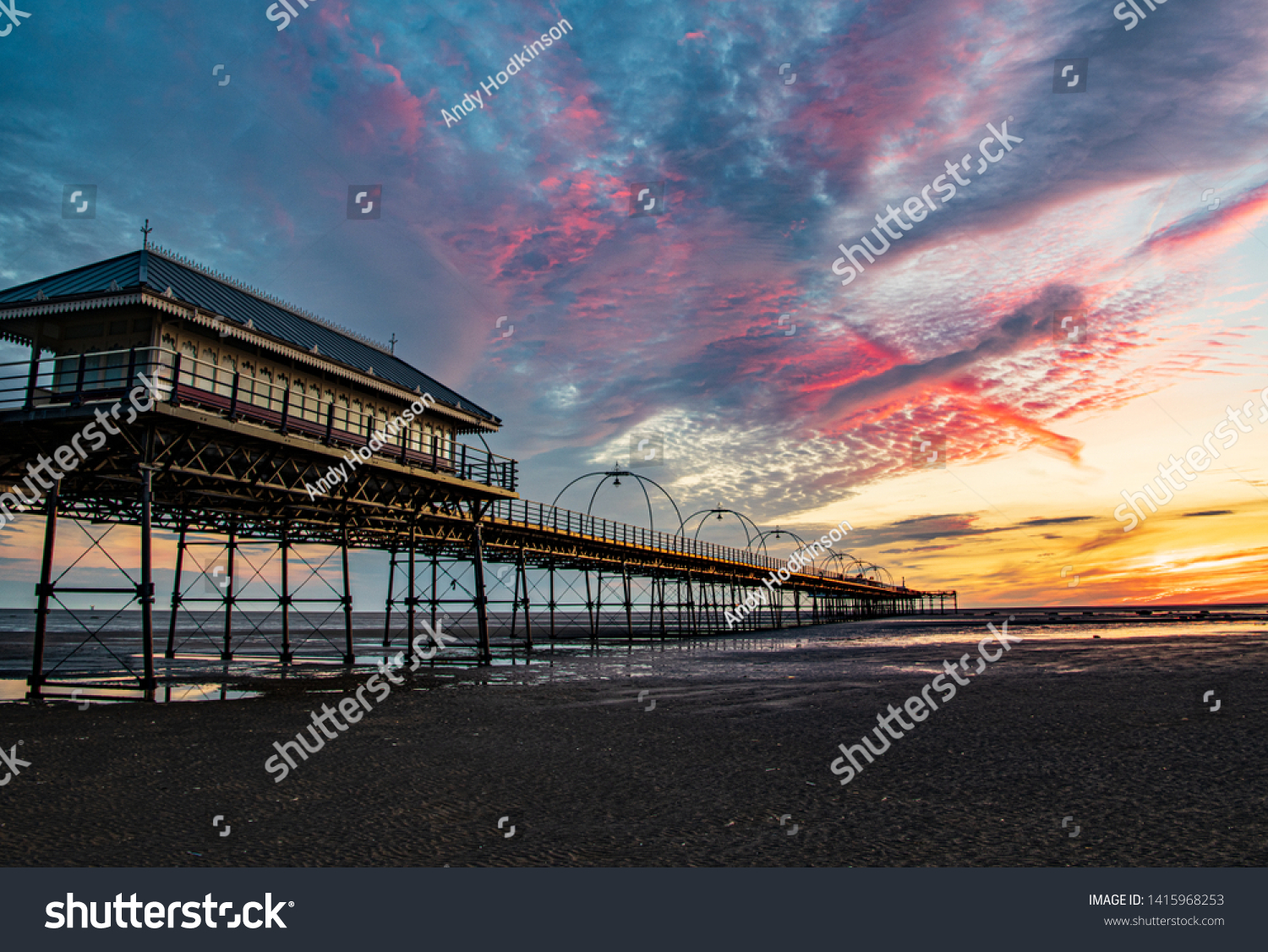 Sunset Over Southport Pier and Beach Merseyside UK #1415968253