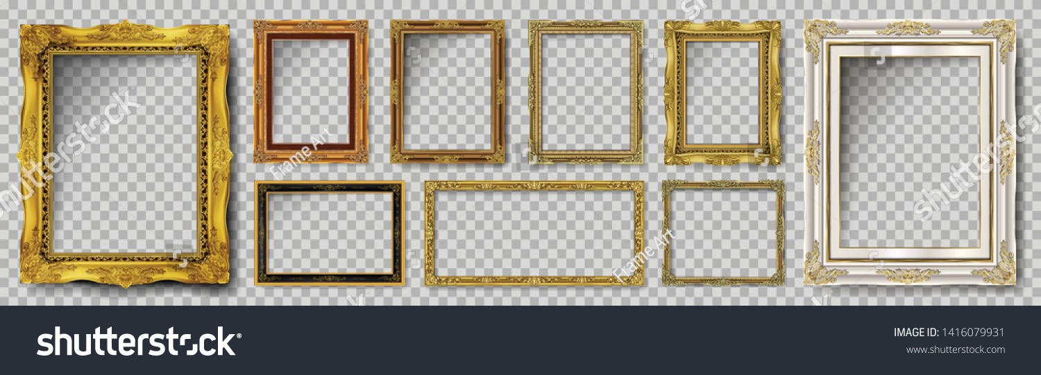 Set of Decorative vintage frames and borders set,Gold photo frame with corner Thailand line floral for picture, Vector design decoration pattern style. border design is pattern Thai art style #1416079931