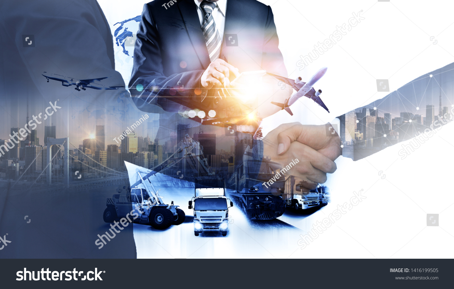 Business people shaking hands, success business of Logistics Industrial Container Cargo freight ship for Concept of fast or instant shipping, Online goods orders worldwide #1416199505