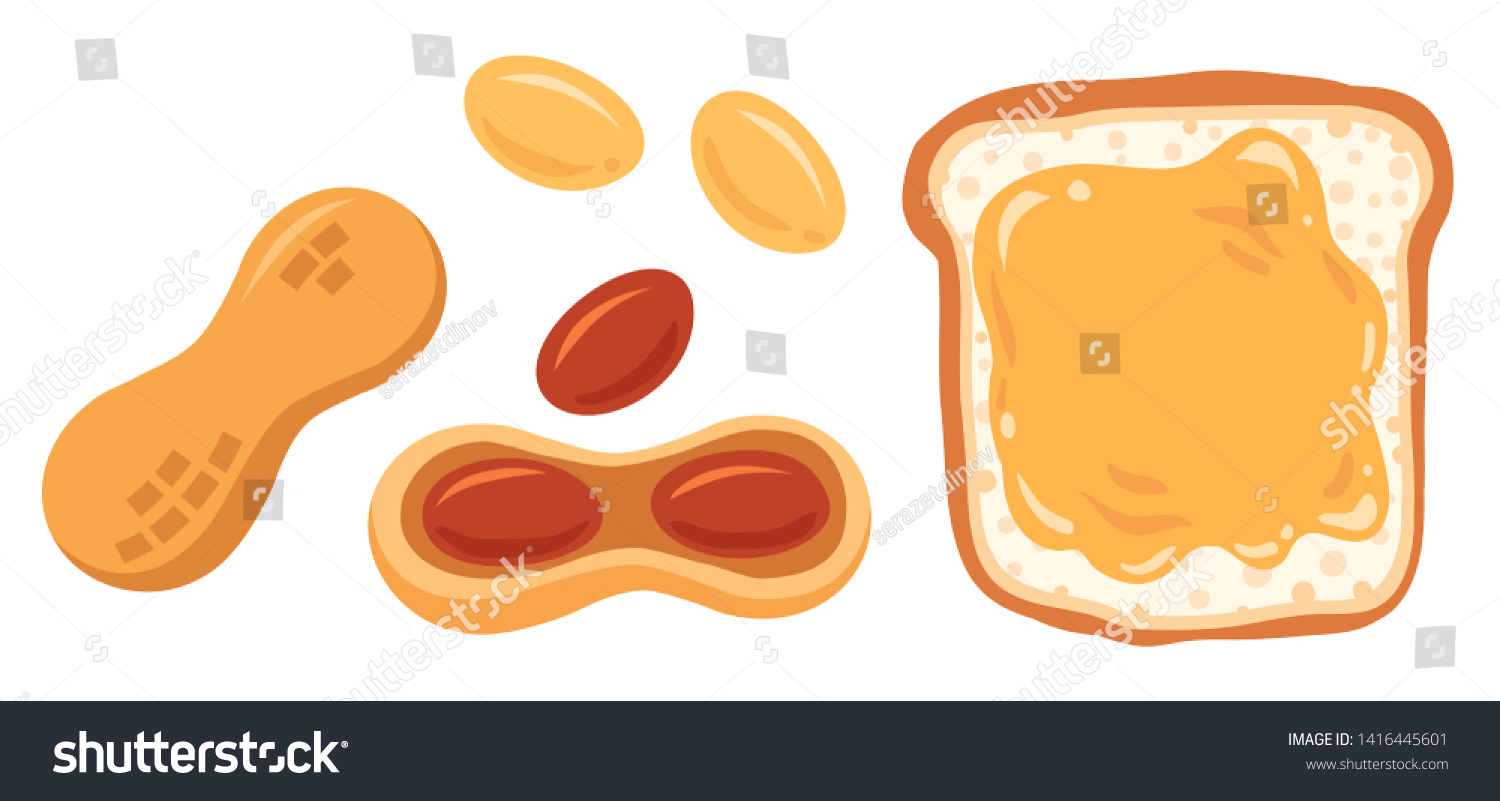Vector illustration of set peanuts and peanut butter. Vector set of peanut snack. #1416445601