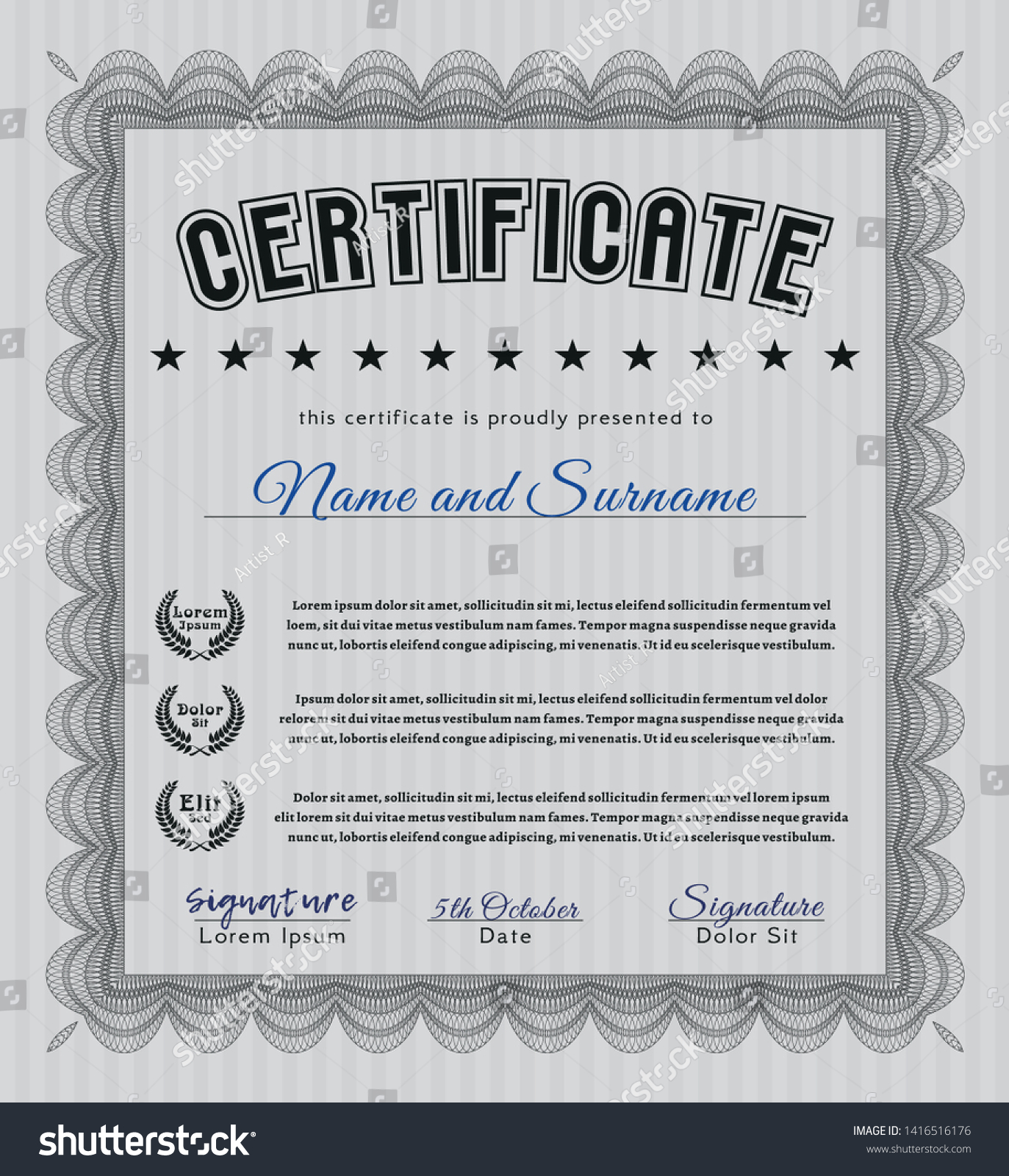 Grey Diploma template. With linear background. - Royalty Free Stock ...