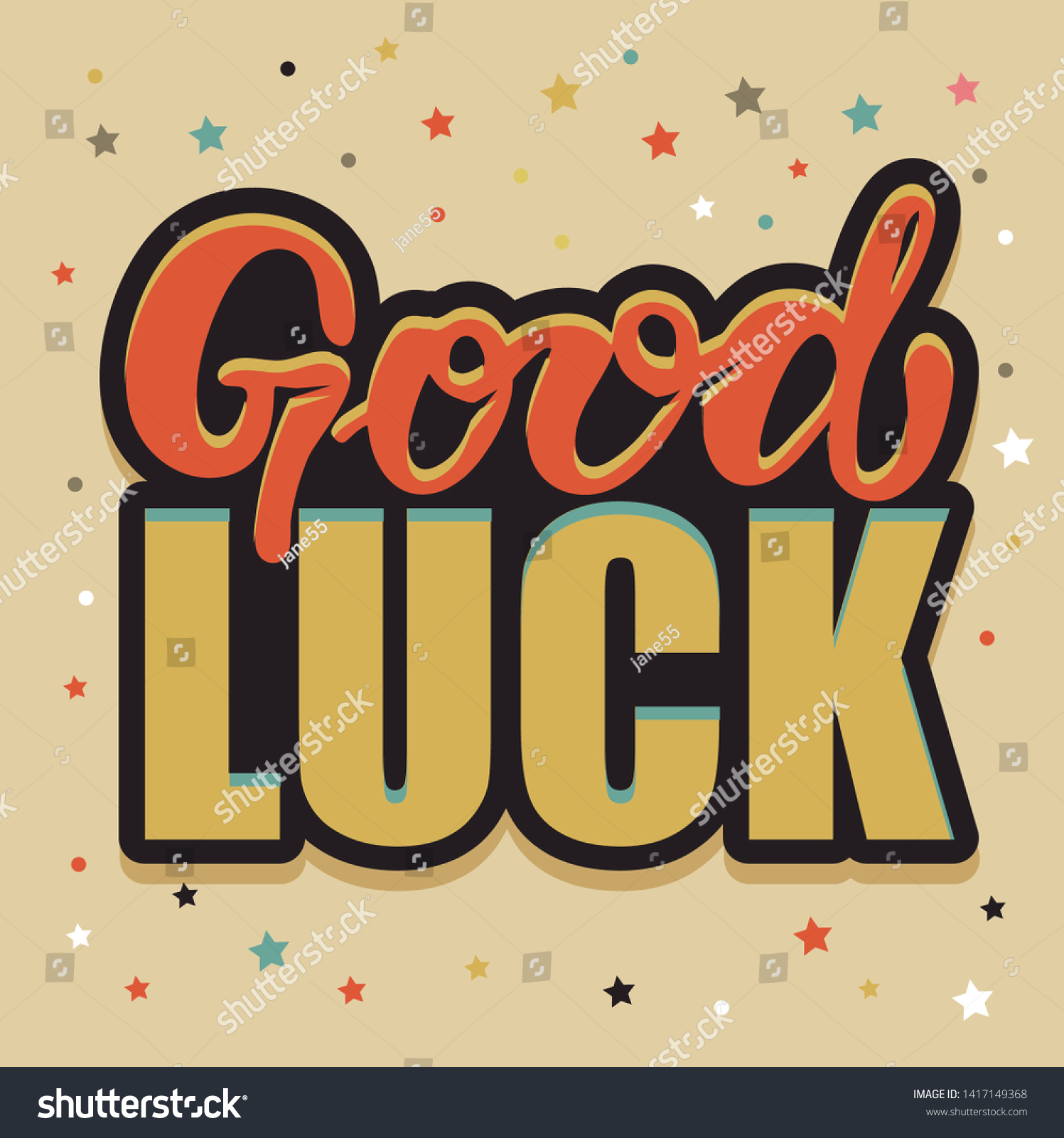 Good luck - cute hand drawn lettering poster - Royalty Free Stock ...