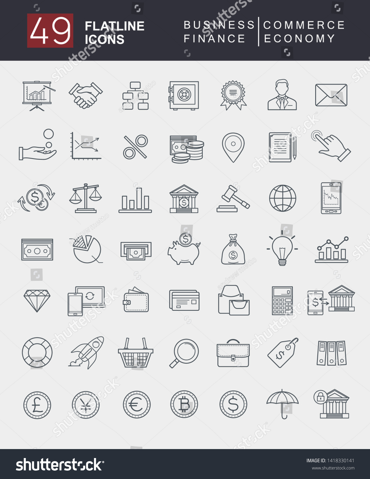Set of Minimalistic Flatline business and Royalty Free Stock Vector