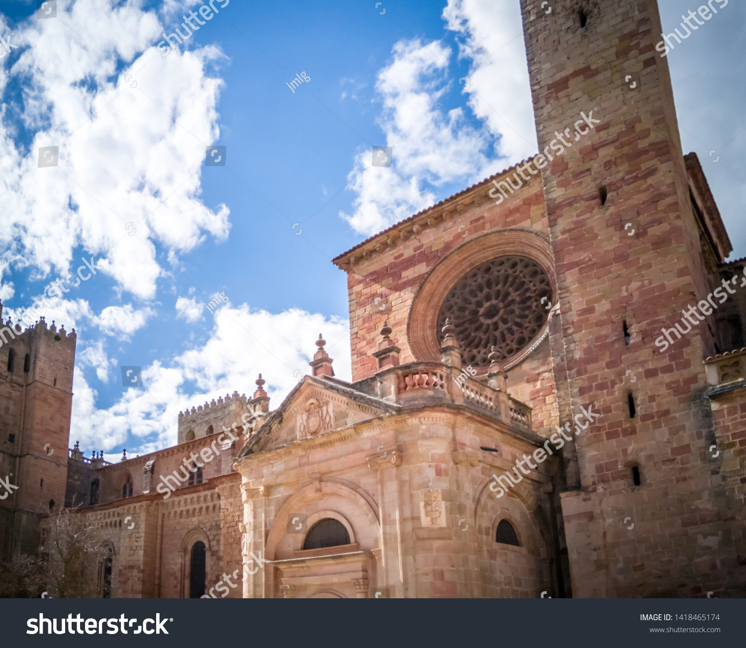 The medieval cathedral of Saint Maria located in Siguenza, Guadalajara in Castilla-la-Mancha region of Spain near Madrid. It was built in  built in Romanesque architectural style. #1418465174