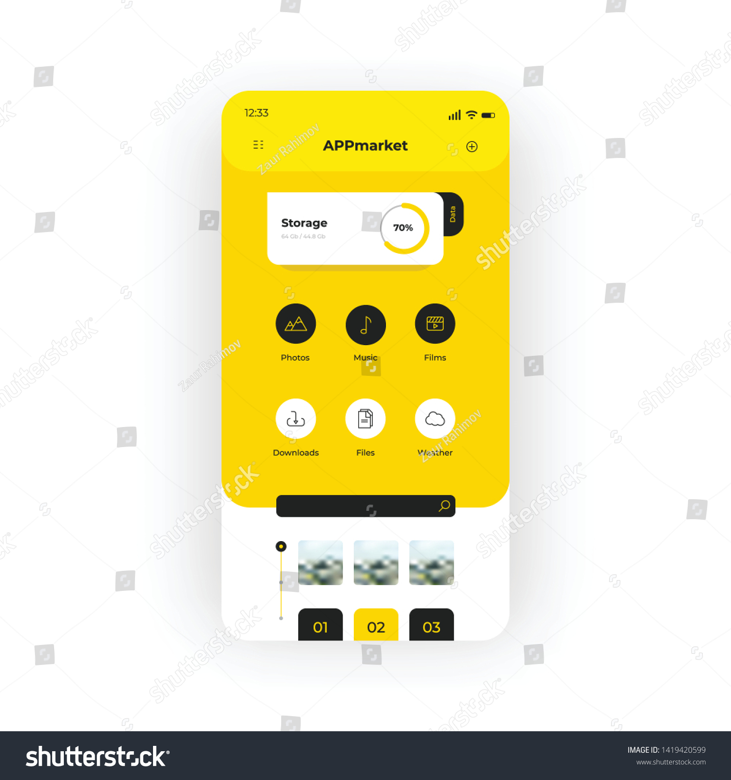 Yellow app download market UI, UX, GUI screen - Royalty Free Stock