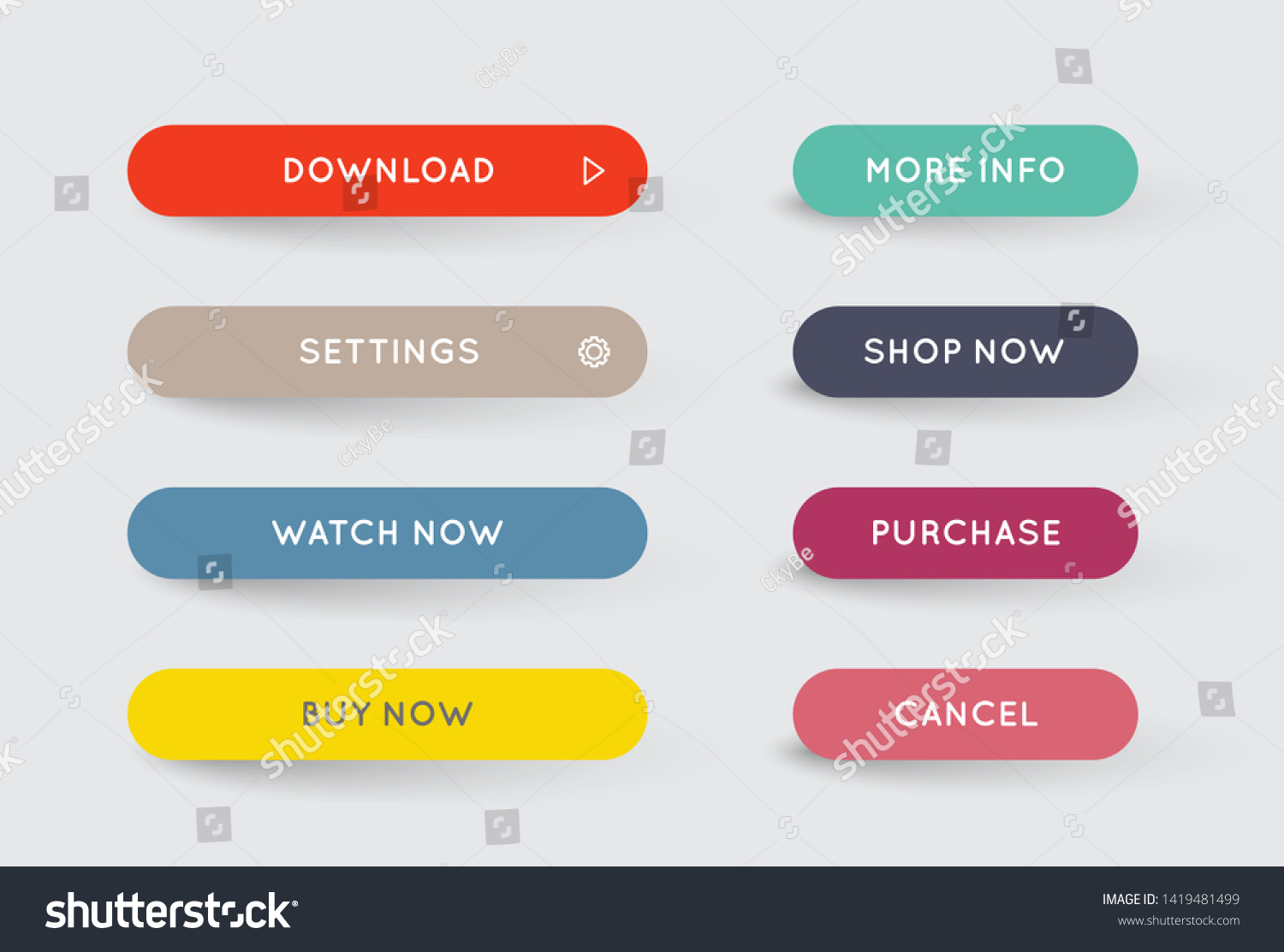 Set of Vector Modern Gradient App or Game Buttons. Trendy gradient colors with shadows.  #1419481499