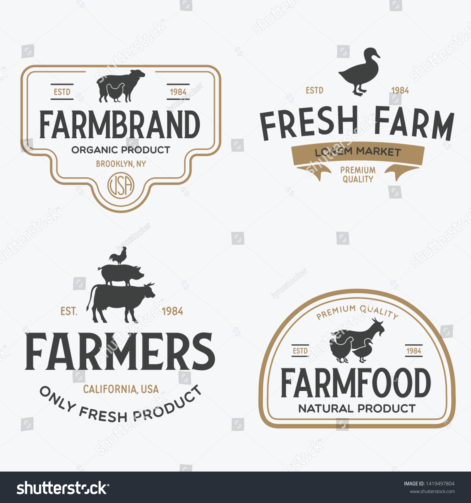 Farmers Market Logo Templates Stamps Labels Royalty Free Stock Vector