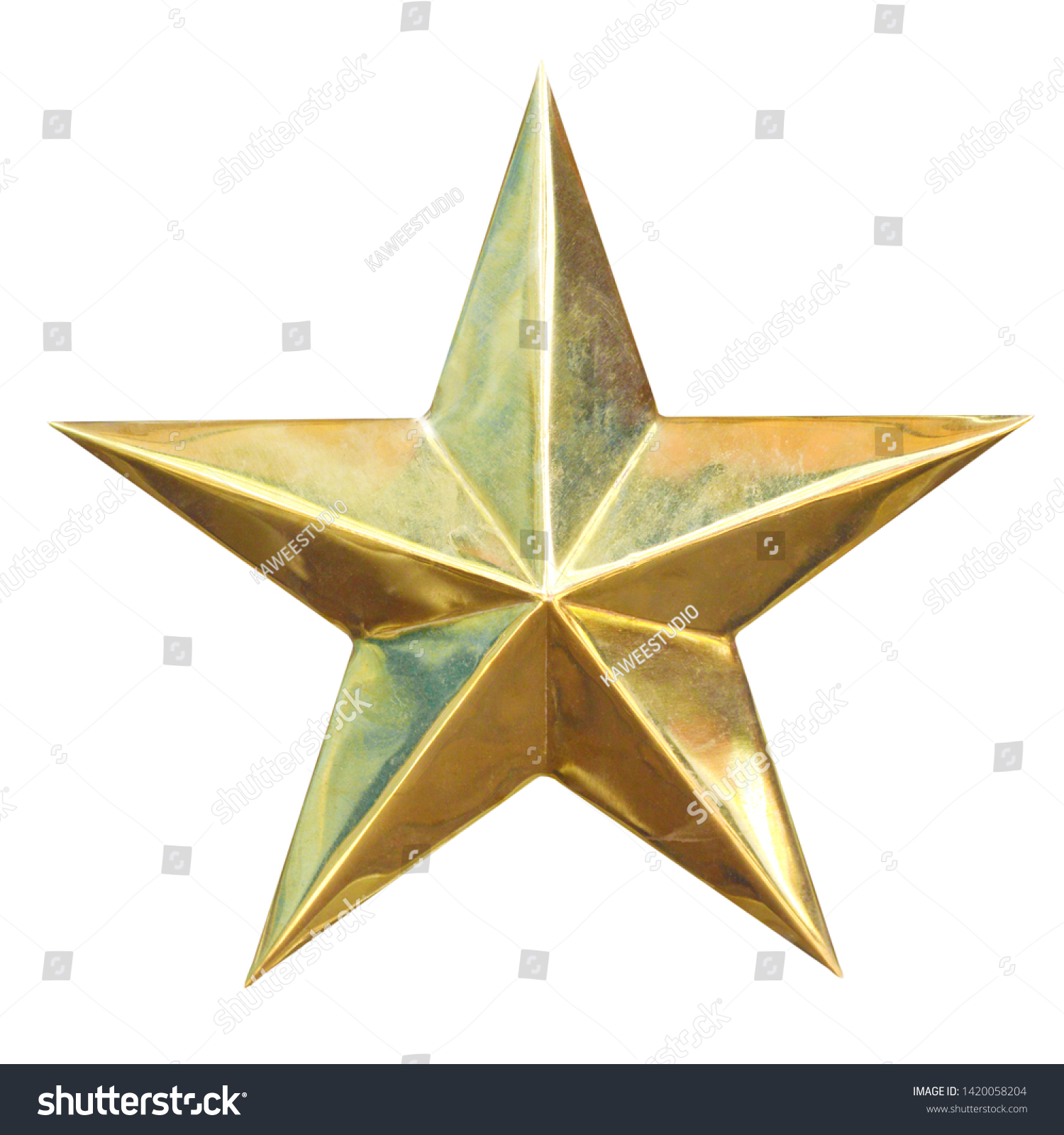 Golden Christmas Star isolated on white Background, clipping path. #1420058204