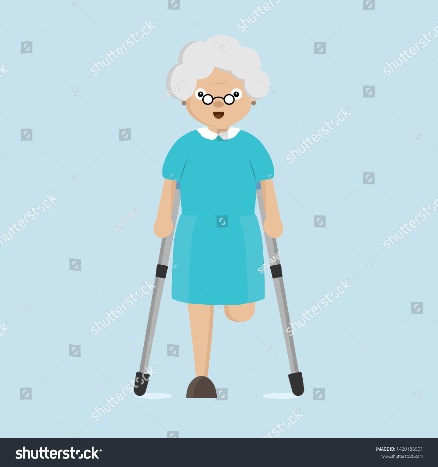 Amputee Senior Woman On Crutches. - Royalty Free Stock Vector ...