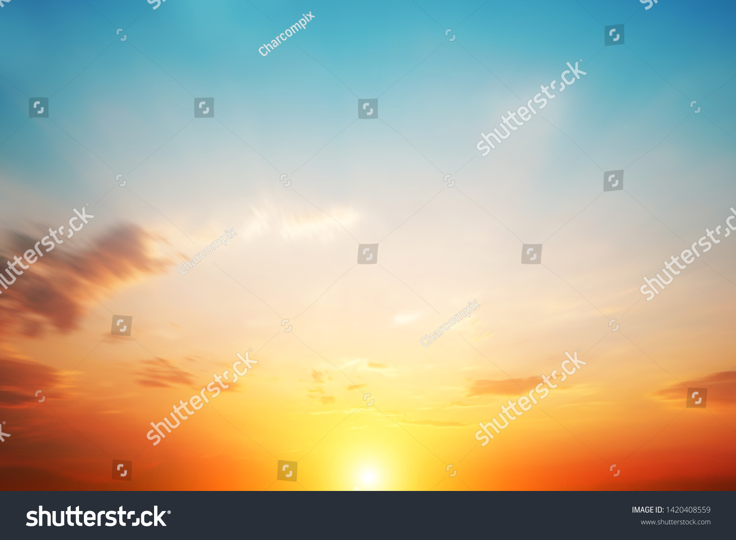 Blur pastels gradient sunset background on soft nature sunrise peaceful morning beach outdoor. heavenly mind view at a resort deck touching sunshine, sky summer clouds. #1420408559