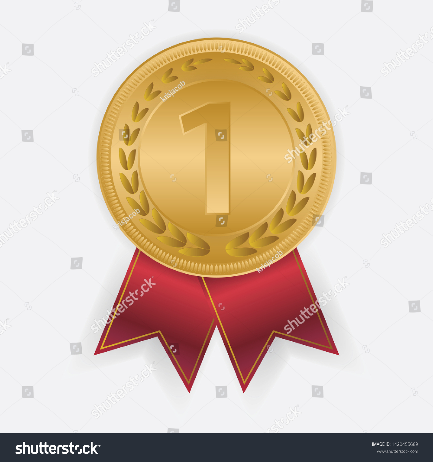 Winner gold medal with red ribbons. illustration #1420455689