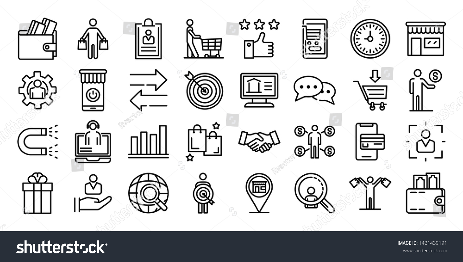 Buyer icons set. Outline set of buyer vector icons for web design isolated on white background #1421439191