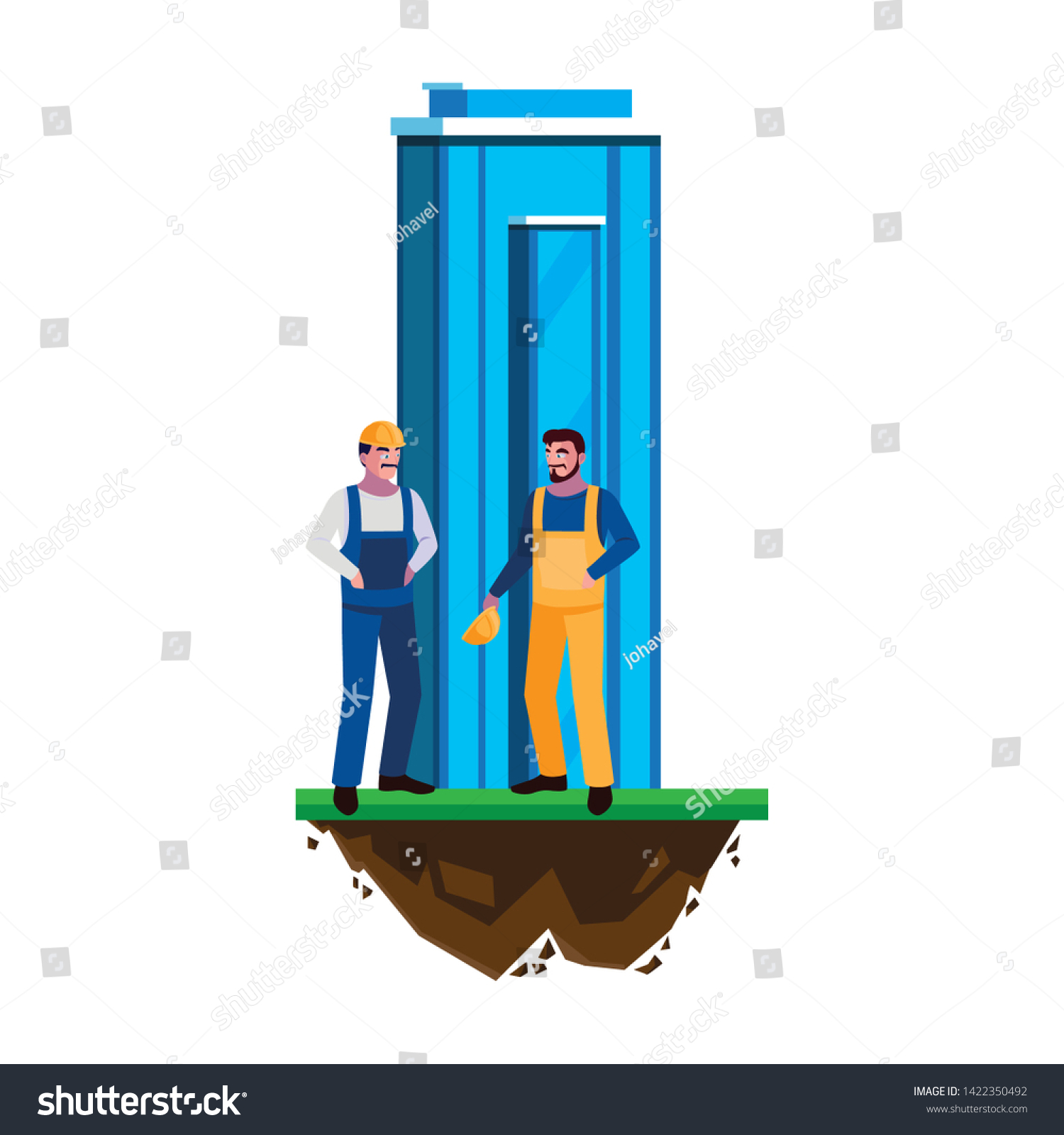 Male Builders Constructors Workers With Building Royalty Free Stock Vector Avopix Com